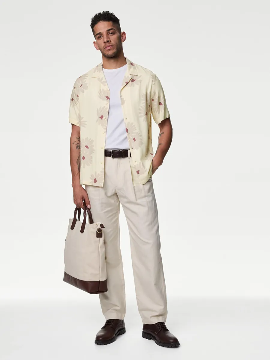 MARKS & SPENCER Men Shirt Easy Iron Floral Print NB_Ecru Mix