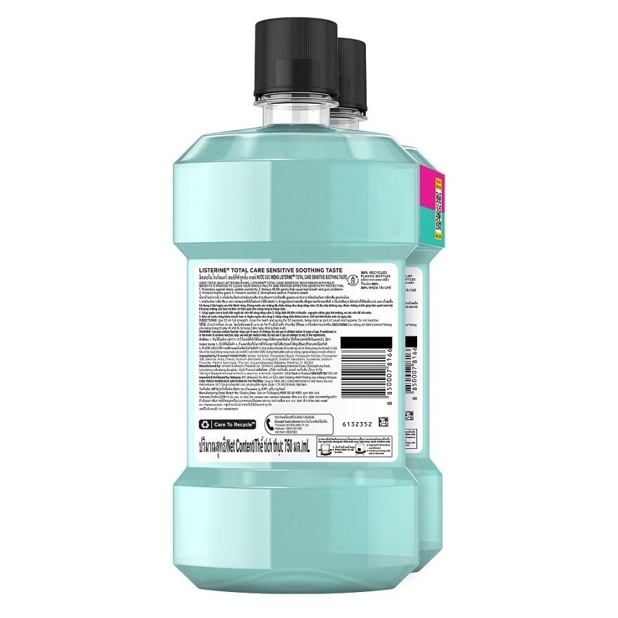 Listerine Mouthwash Total Care Sensitive Zero Alcohol 750 Ml. Twin Pack