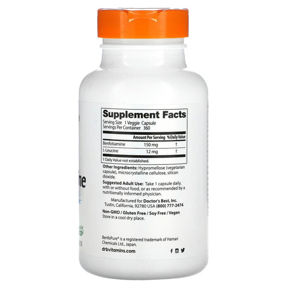 Doctor's Best, бенфотиамин с BenfoPure, 150 мг, 360 вегетарианских капсул