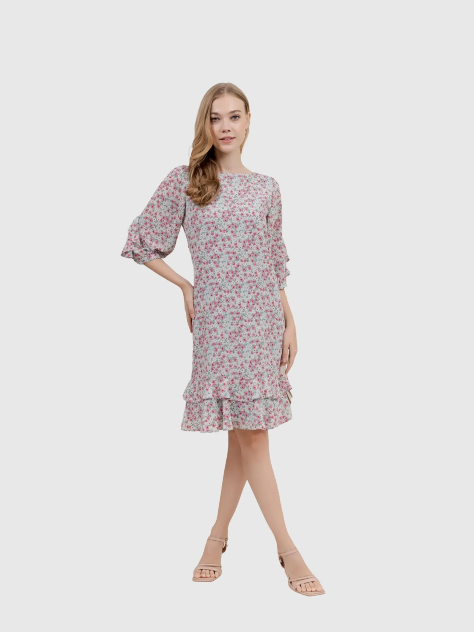 VERONIQA Women Dress Short Sleeves Chiffon Dobby Green