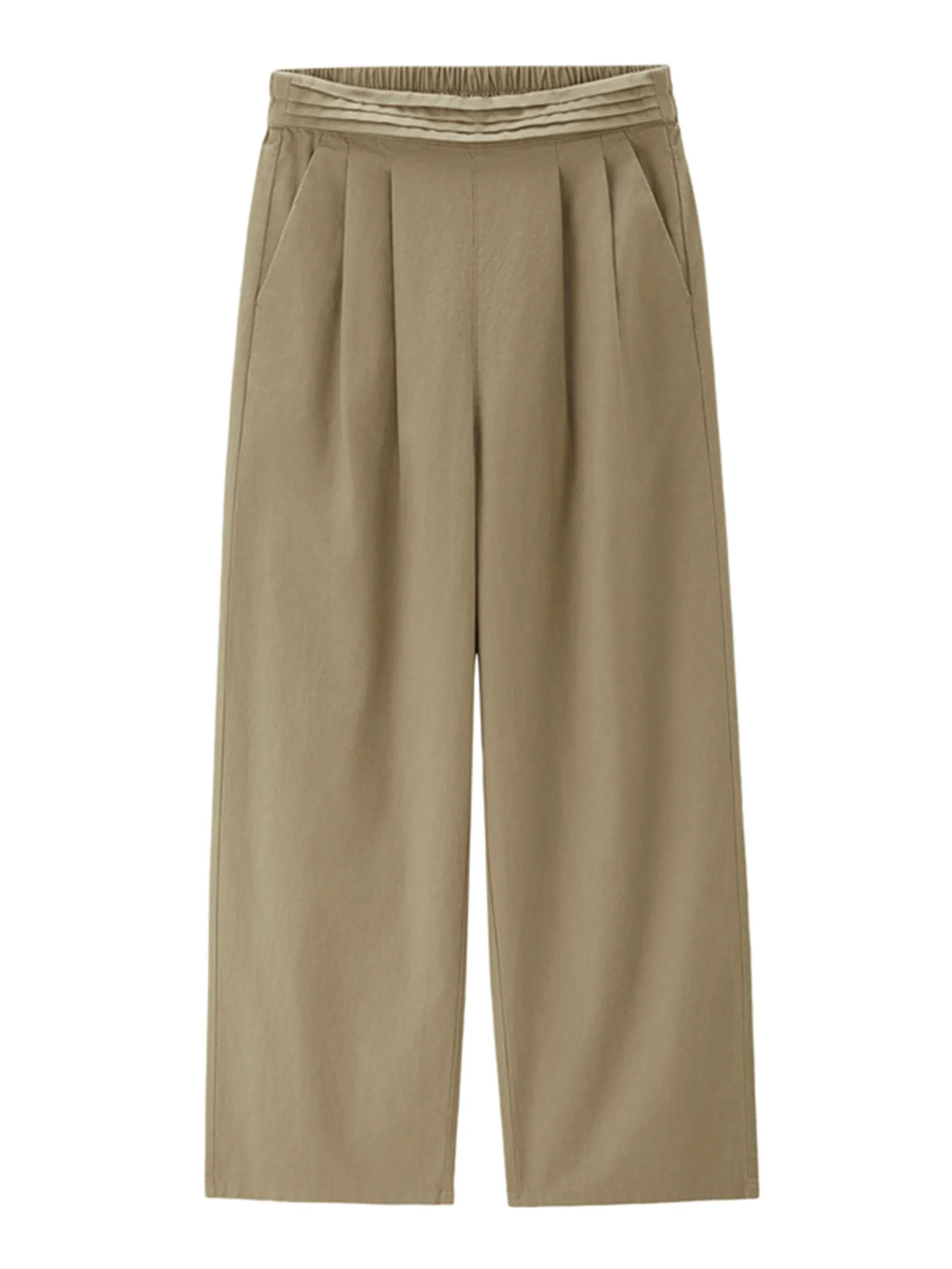 GIORDANO Women's Beau Monde Linen Cotton Topstitch Pants Leaf Green