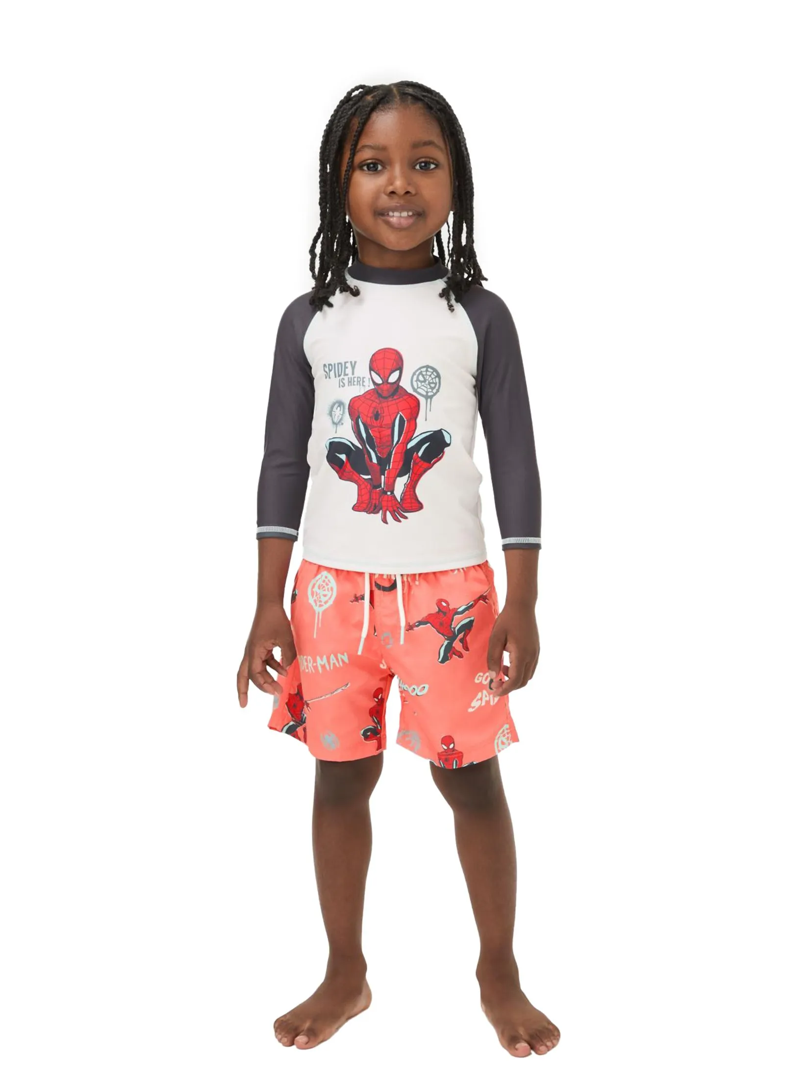 MARKS & SPENCER KIDS Boy Toddler Swim Set Spider-Man 2 Pc Red Mix