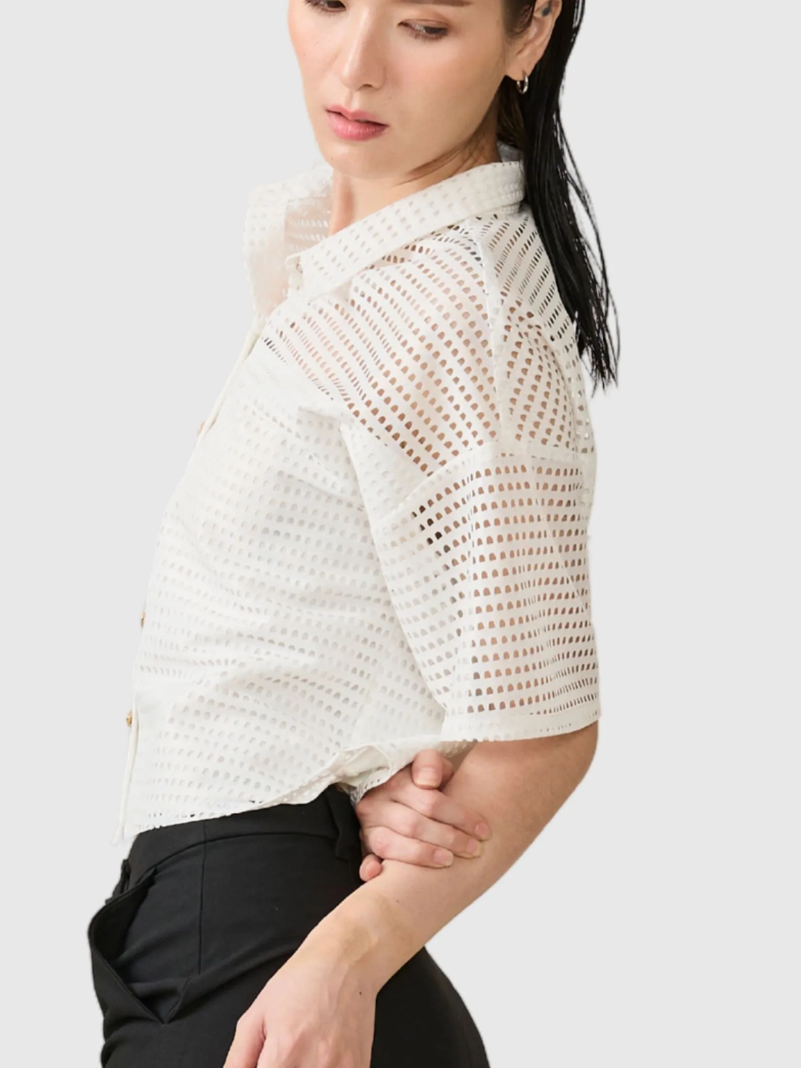 AMILA Women Shirt Short Sleeves Como Fancy Off White