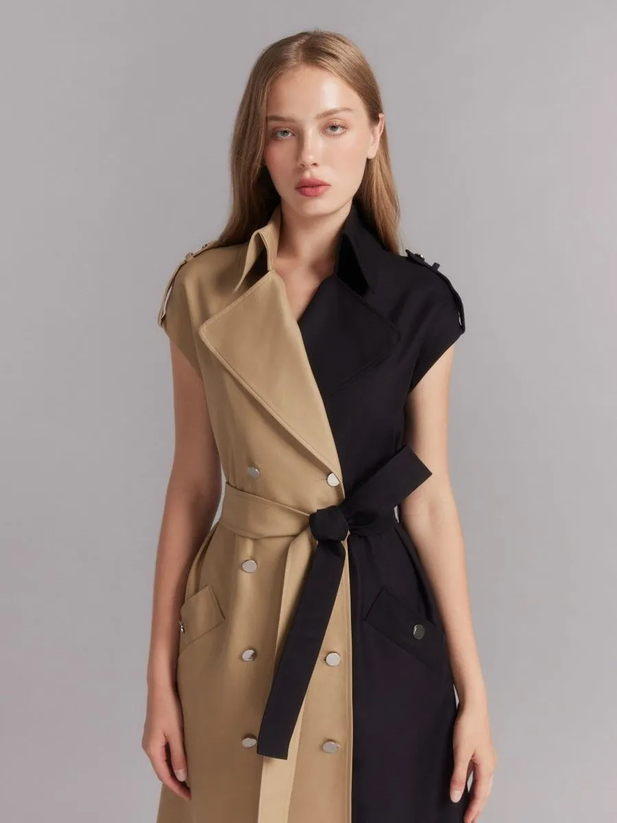 ASAVA (AW23) Bicolored Women Trench Dress Black