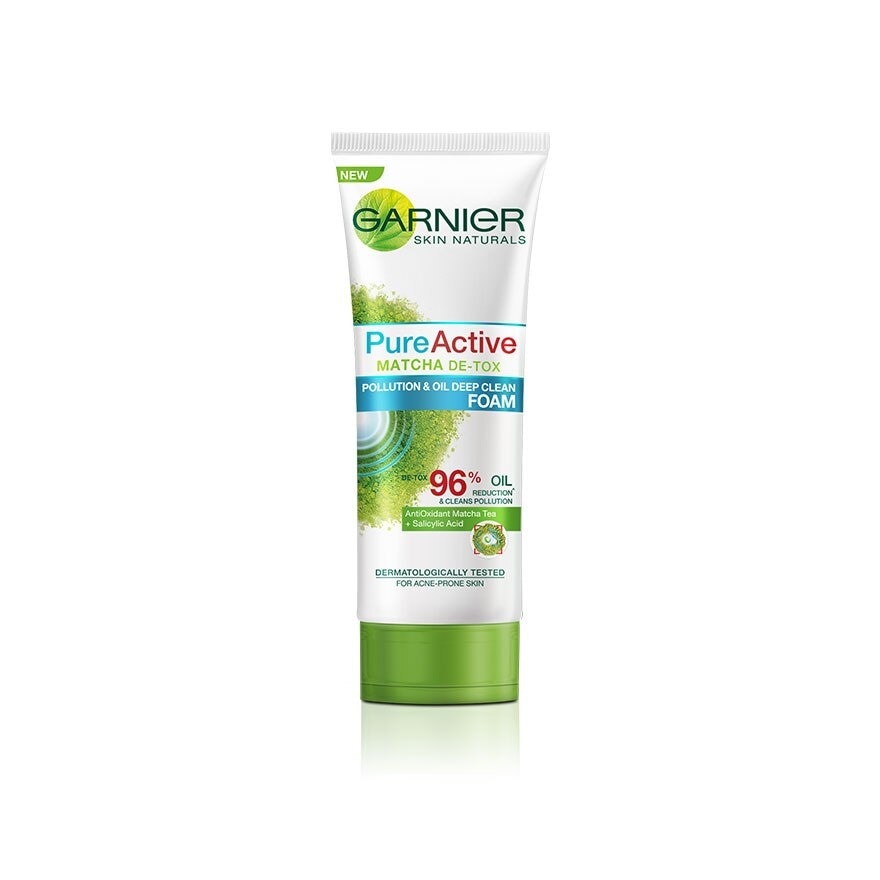 Garnier Pure Active Matcha De-Tox Pullution  Oil Deep Clean Foam 100 Ml.