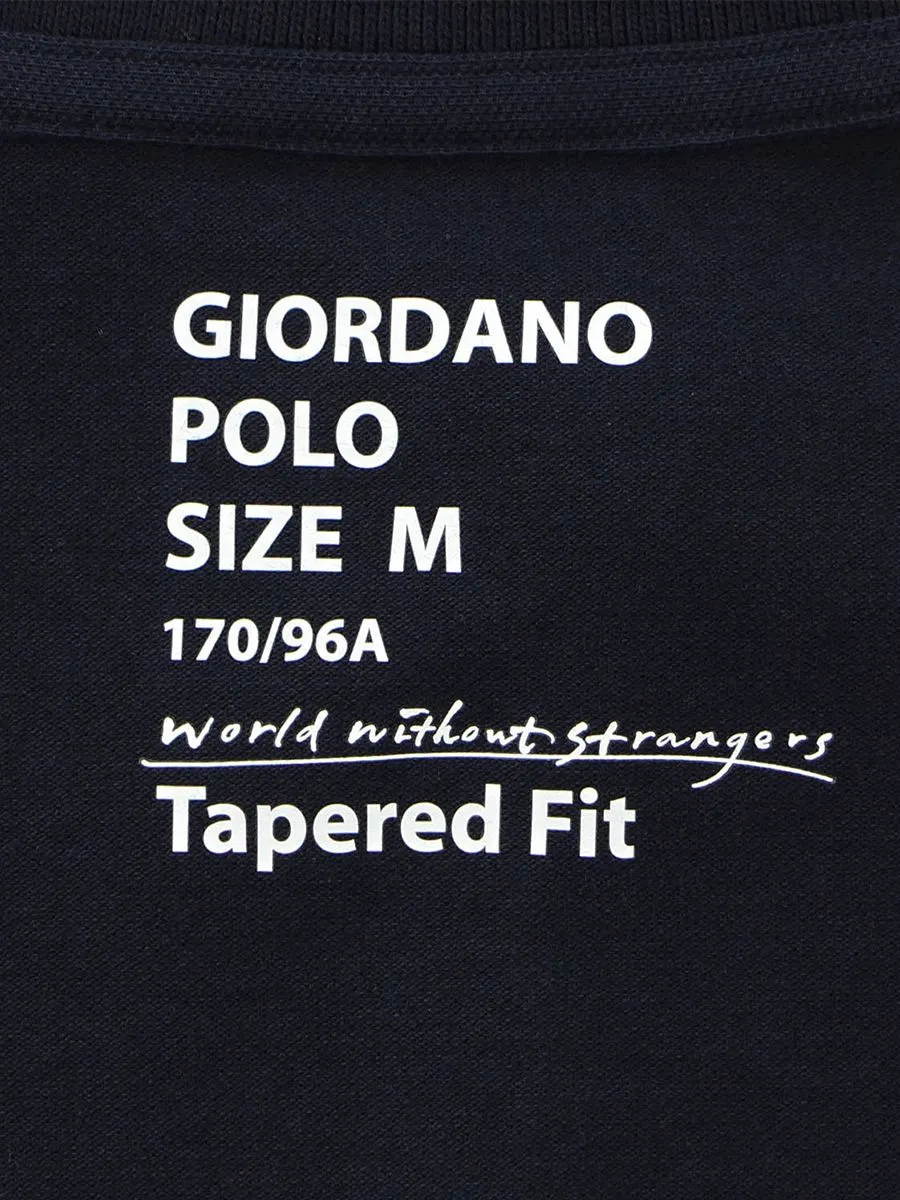 GIORDANO Men's Solid Cotton Lycra Short Sleeve Tapered Polo Signature Navy