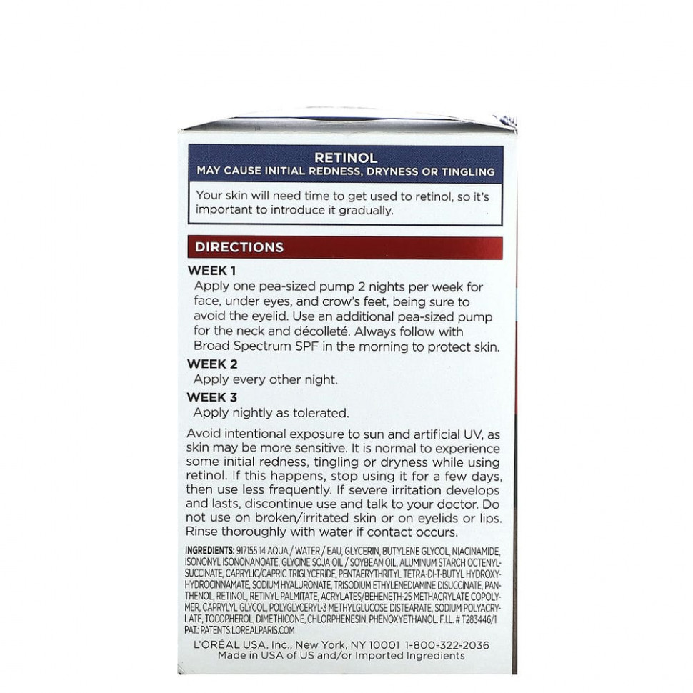 L'Oréal, Revitalift, ночной крем с ретинолом и ниацинамидом, без отдушек, 48 г (1,7 унции)