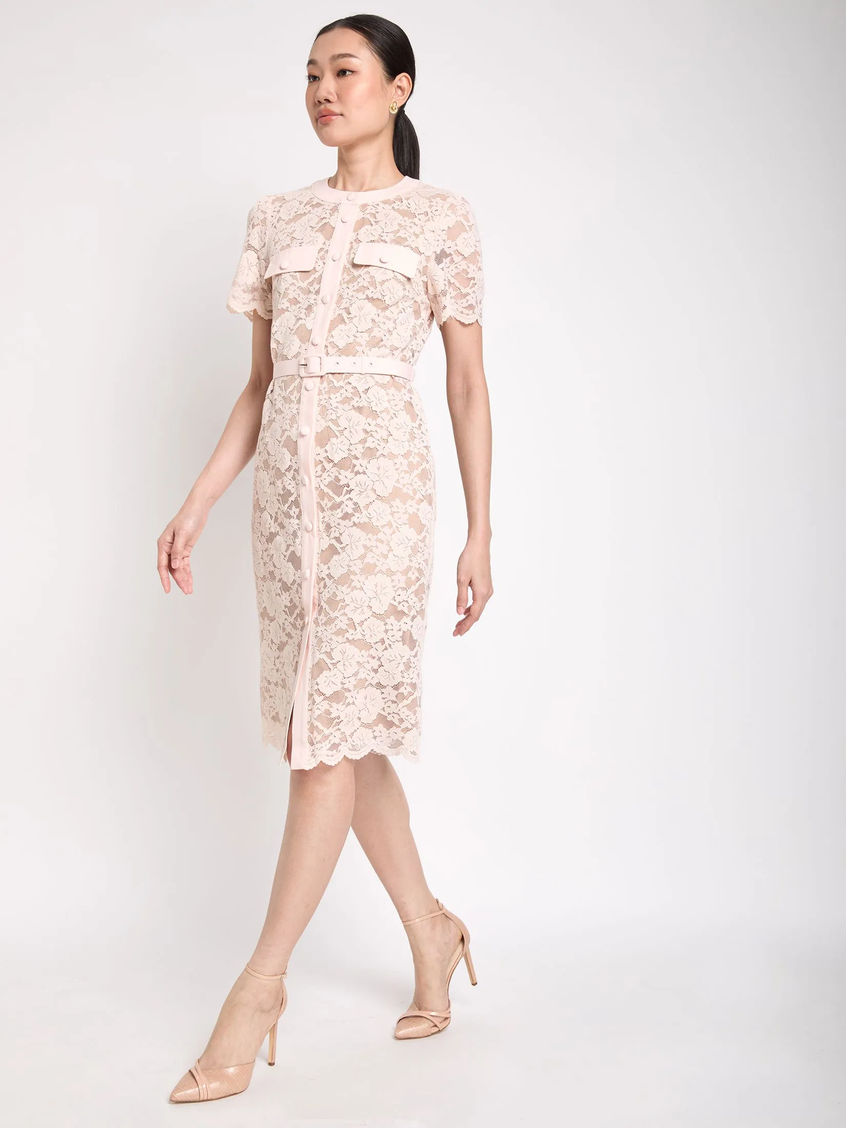 EXPRESSIONS Women Lace Dress With Satin Belt