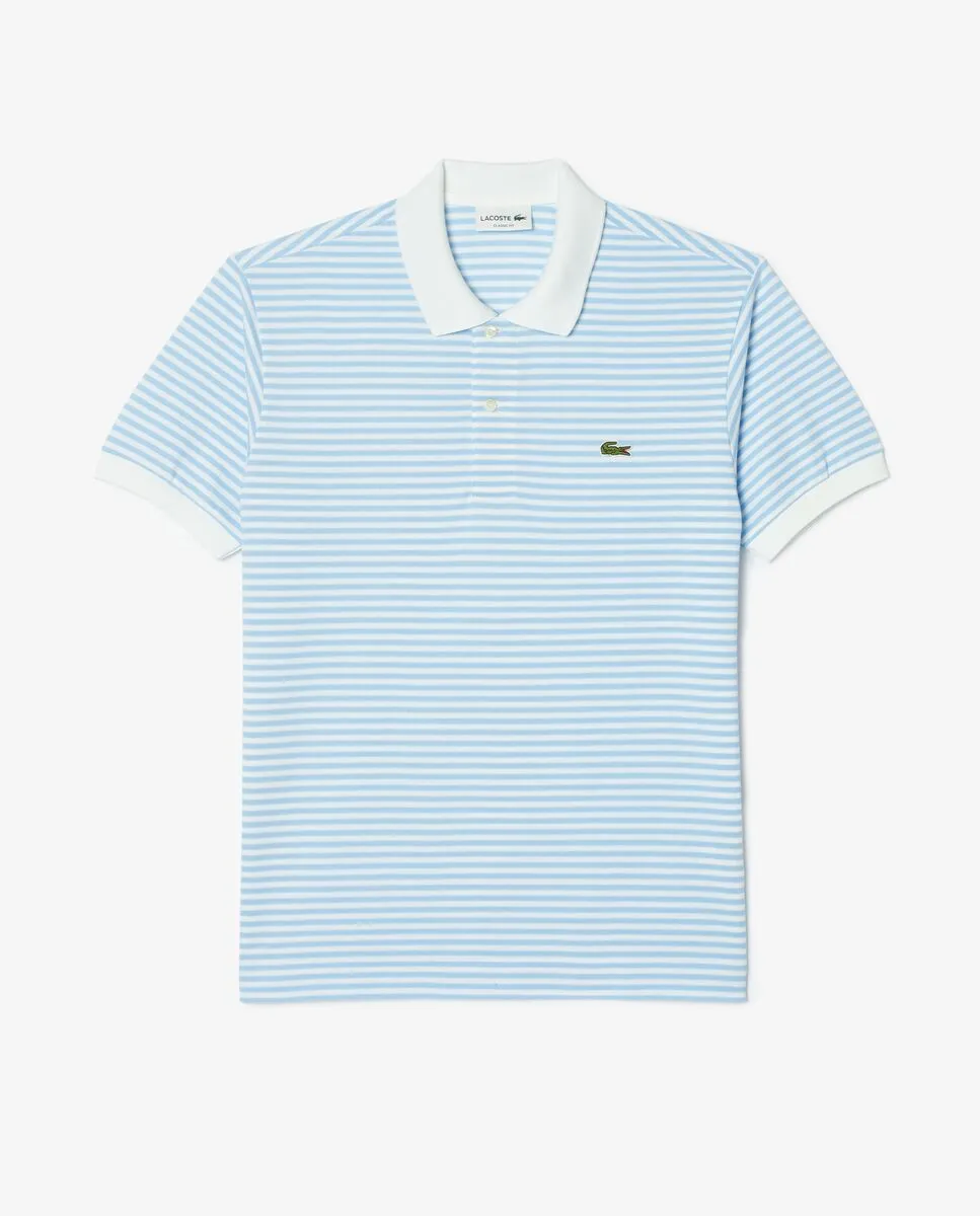 LACOSTE Classic Fit L.12.12 Striped Petit Piqu  Polo Shirt Blue