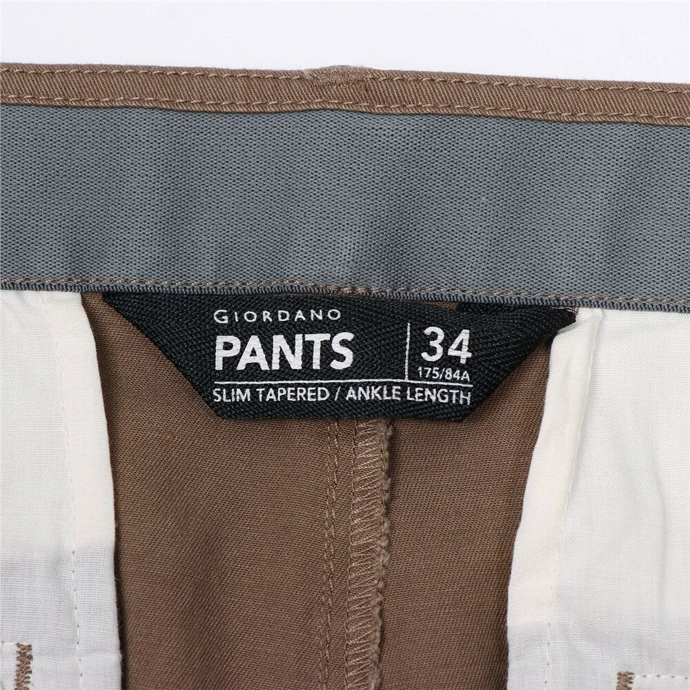GIORDANO Brown Men's Low rise Slim Taper Super Stretch Pants