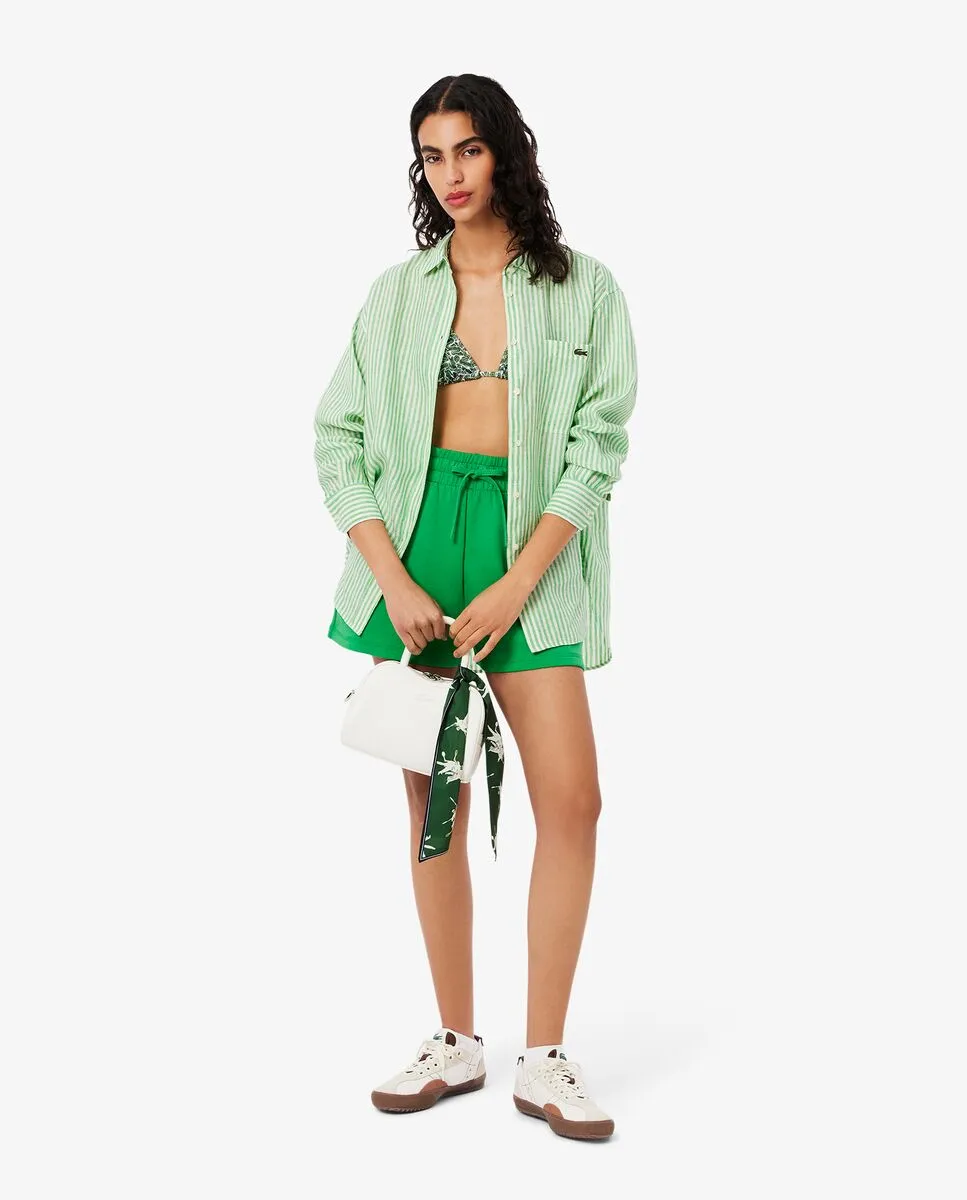 LACOSTE Oversized Striped Linen Shirt White