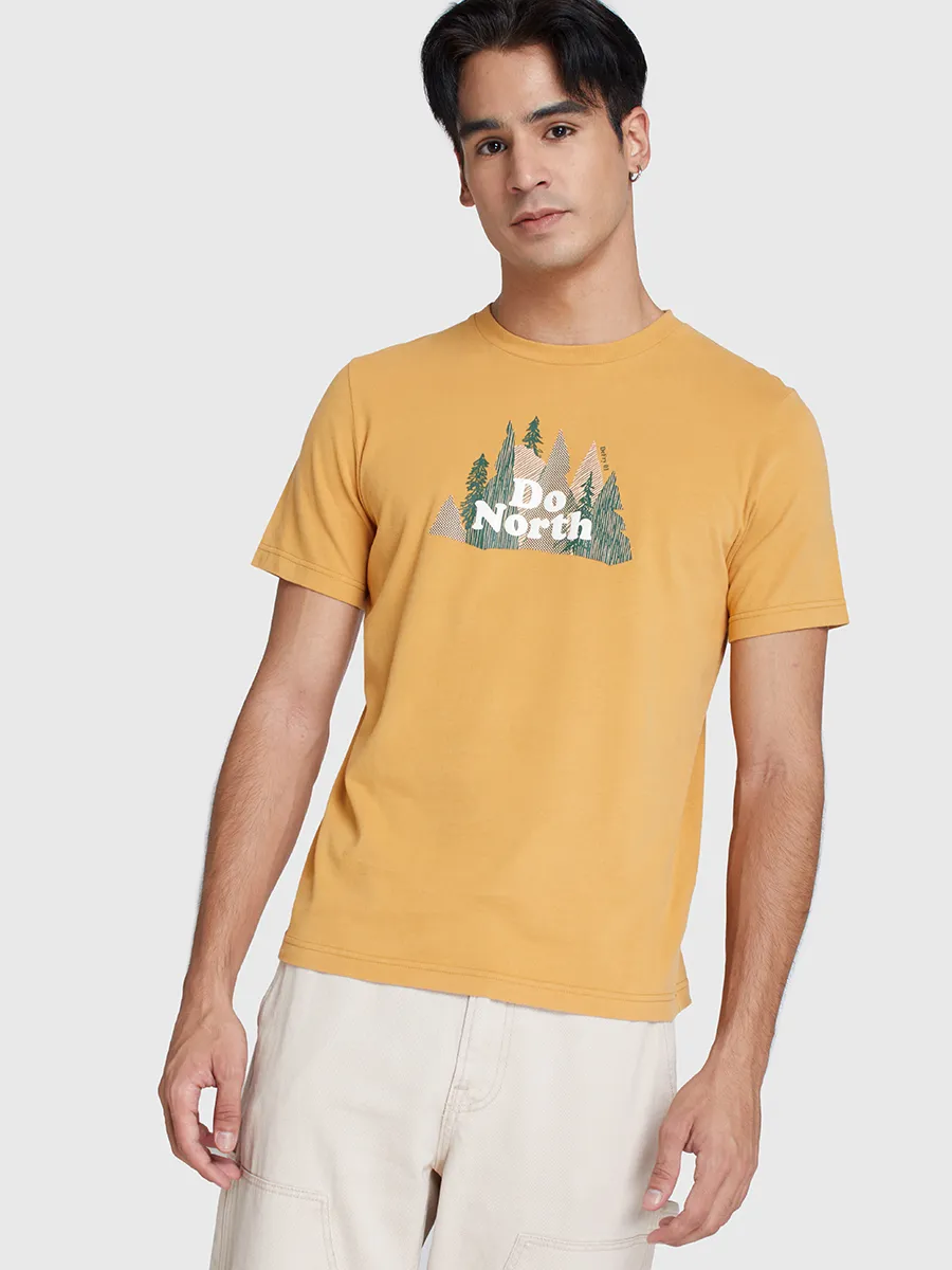 DEFRY 01 Men T-Shirt Short-Sleeves Graphic Printed Yellow