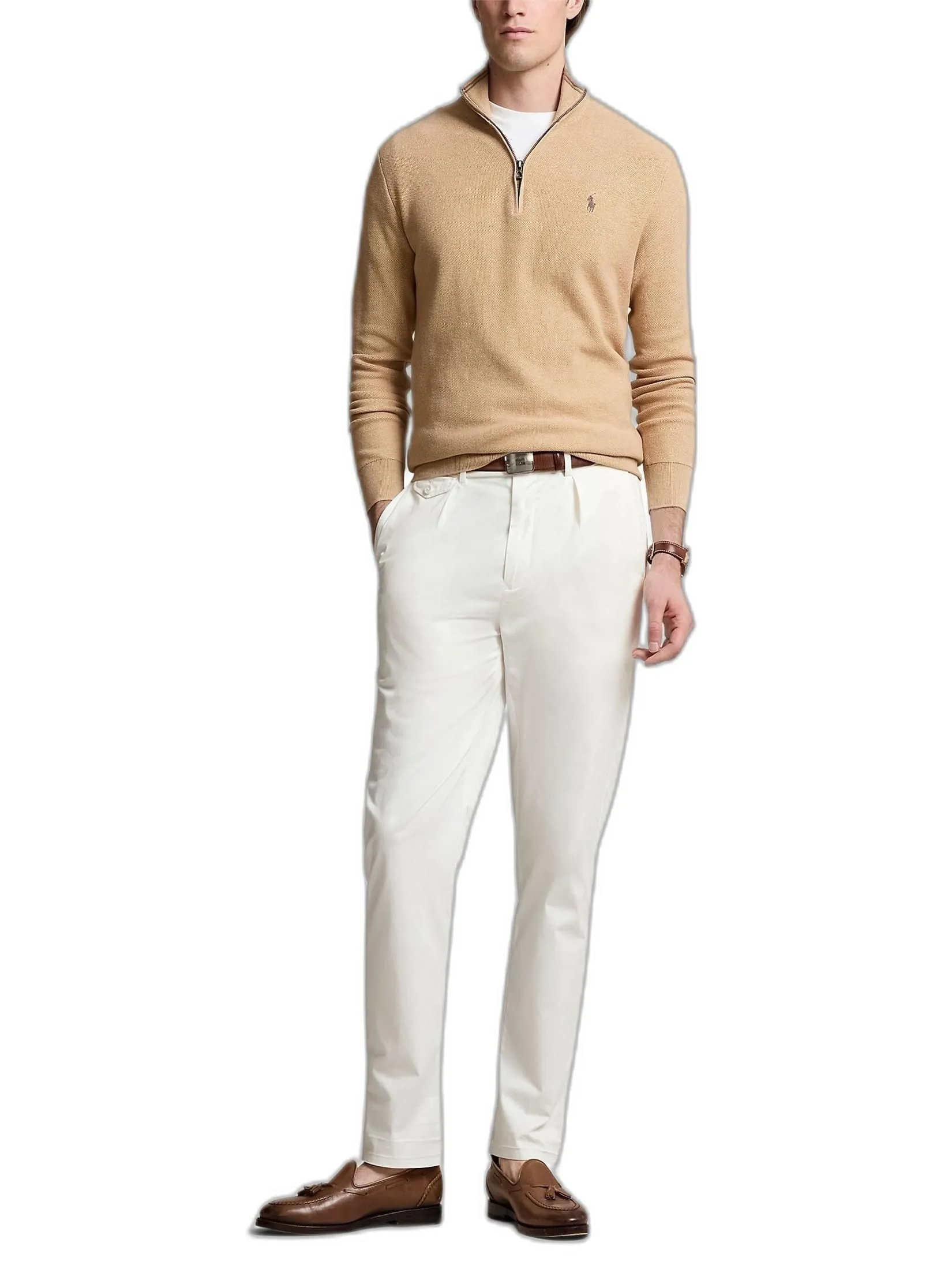 POLO RALPH LAUREN Men Pullover-Mesh-Knit Cotton Quarter-Zip Sweater MNPOSWE16821825-Brown