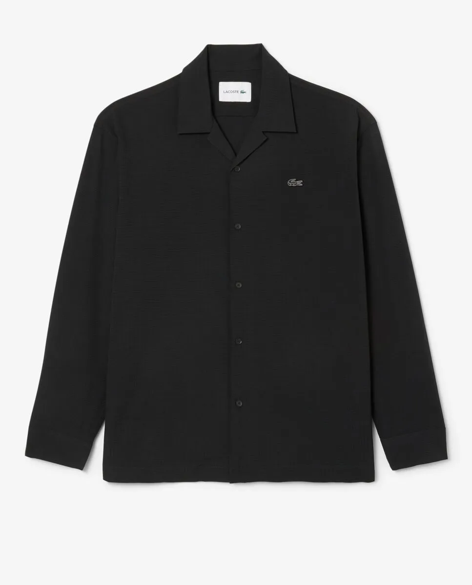 LACOSTE Lightweight Relaxed Fit Perforated Shirt Black