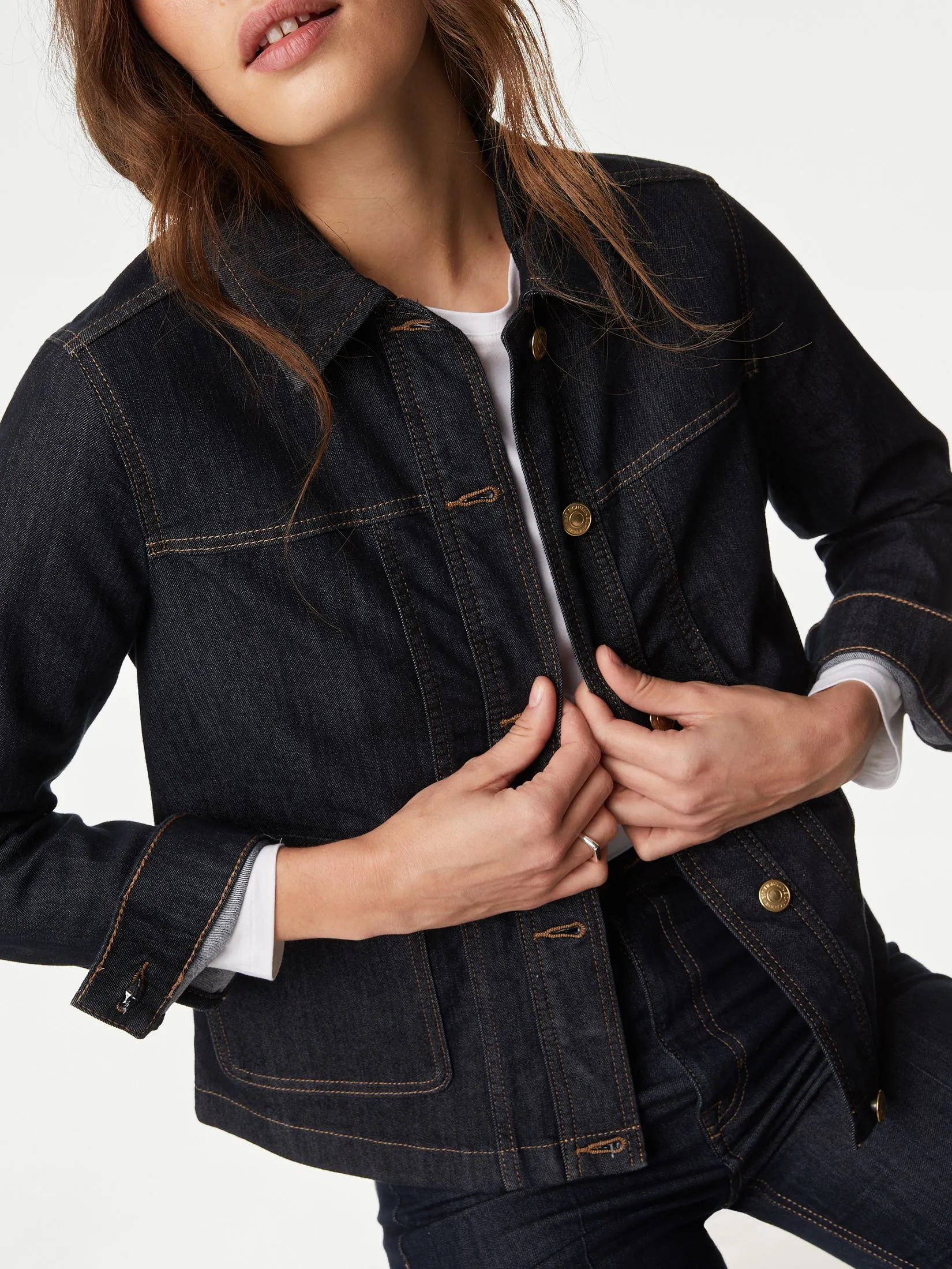 MARKS & SPENCER Women Jacket Cotton Rich Denim Utility Dark Indigo