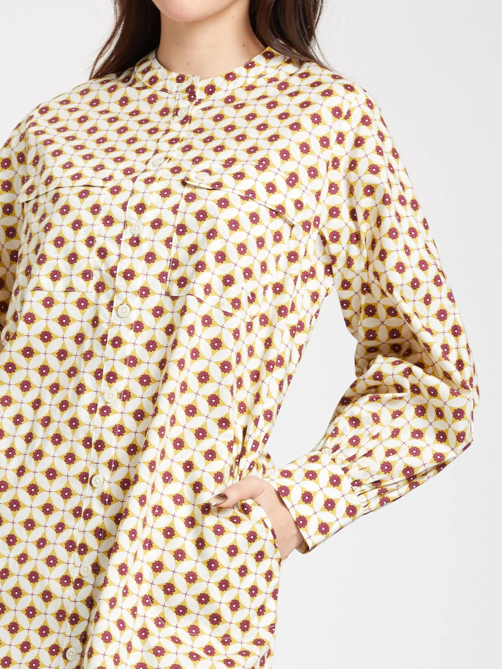 ALUMNUS ALUMNUS Women Dress Long Sleeves Collar Two Pockets on Chest Print Burgundy | 50% Off | Central Online