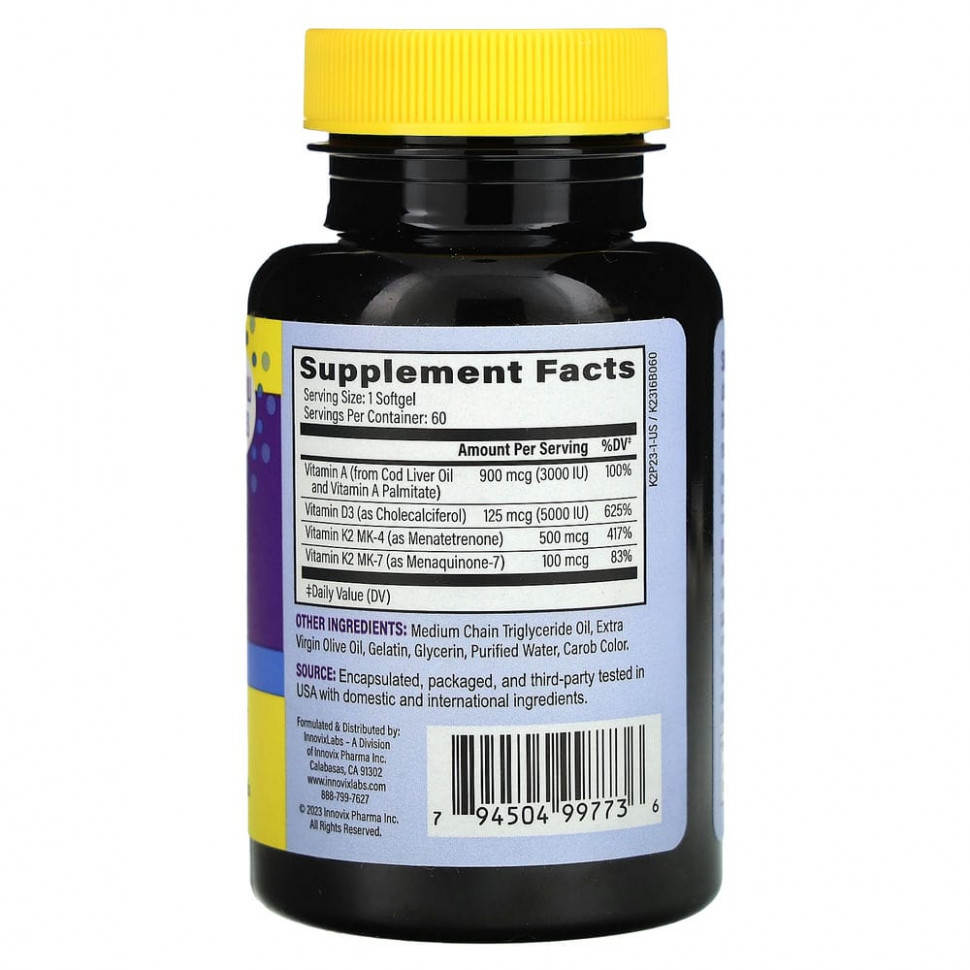 InnovixLabs, Витамин D3 + K2`` 60 капсул