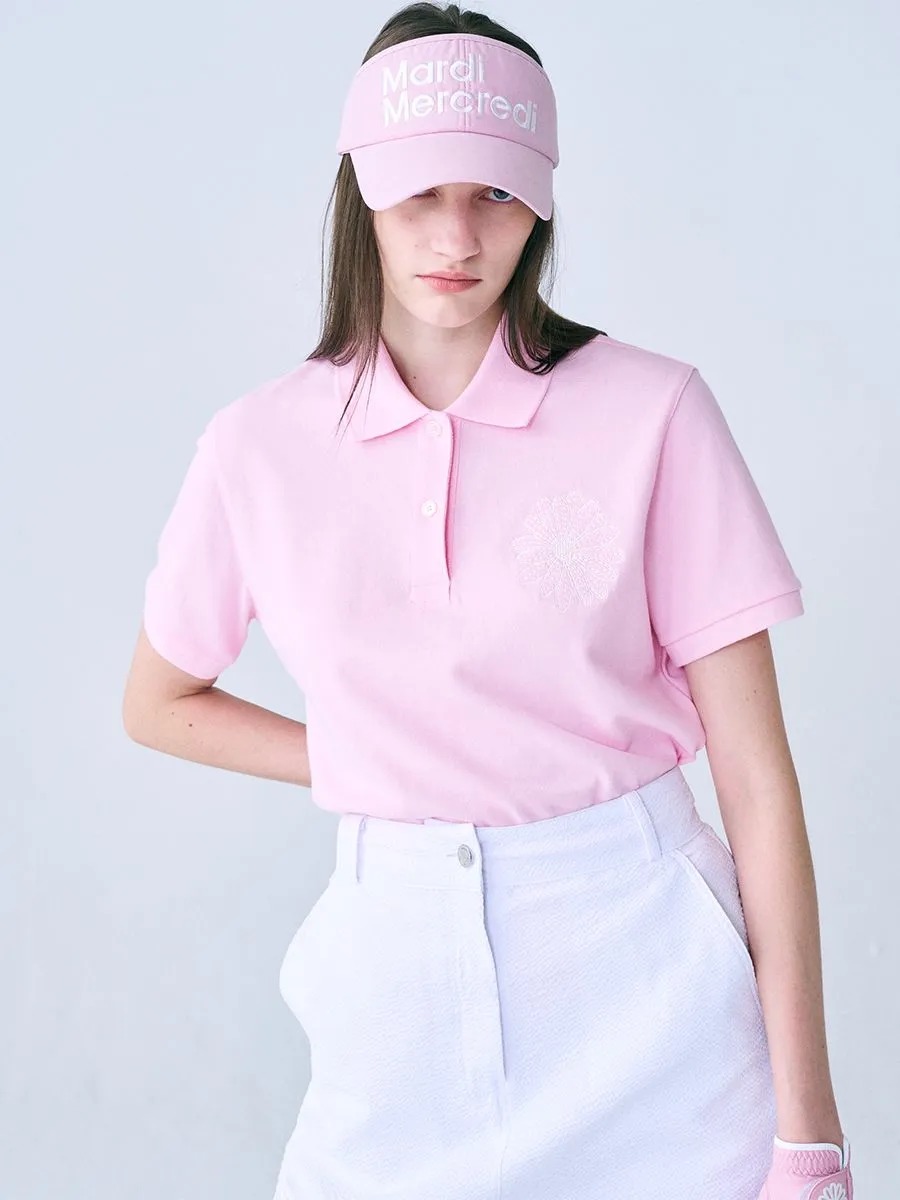 MARDI MERCREDI ACTIF Piquet Tshirt Flower Needlework Pink Ivory F