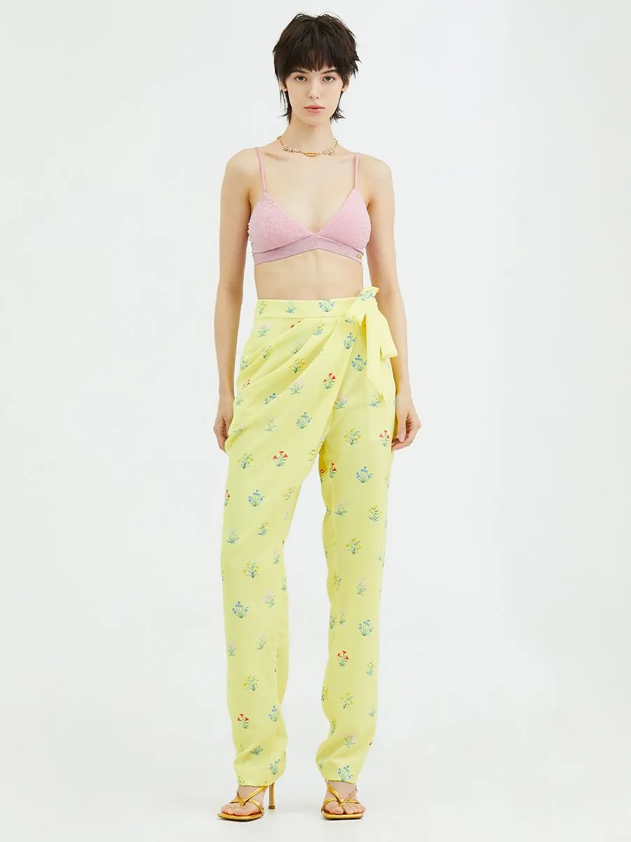 KLOSET (SS24)Floral Print Pants With Tie Yellow