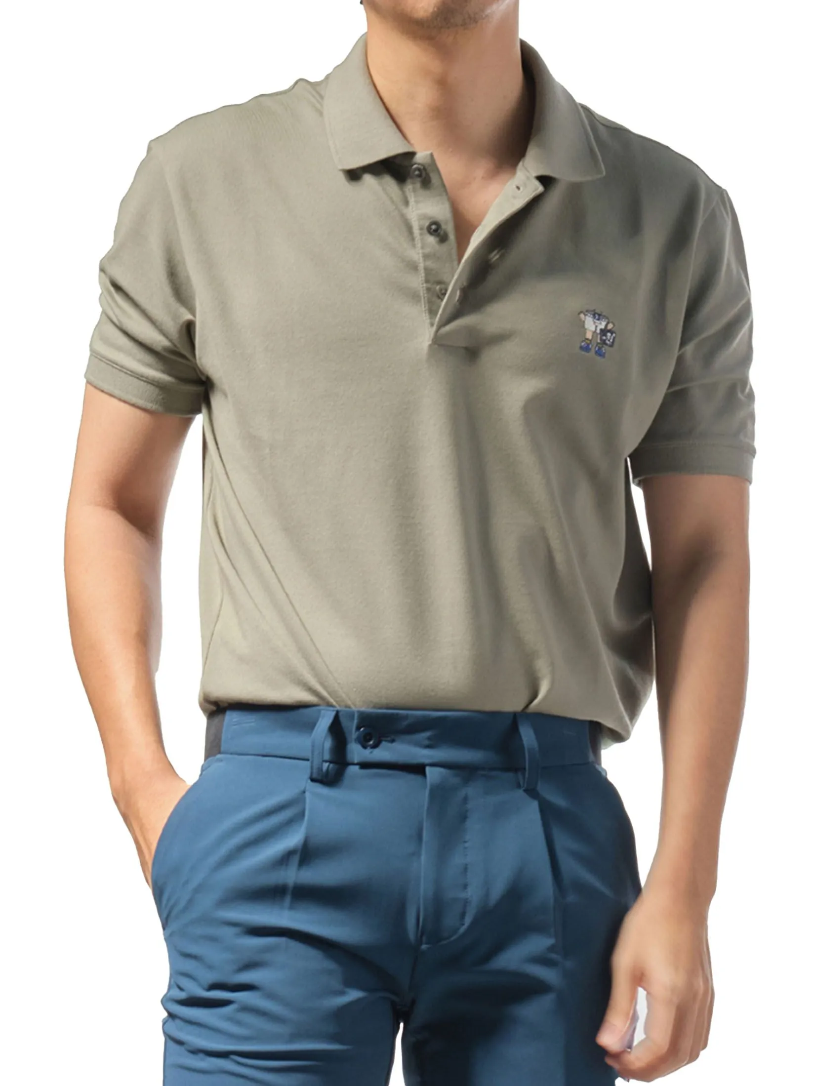 ERA-WON Men's Polo Slim Fit Art toy Collection Grey