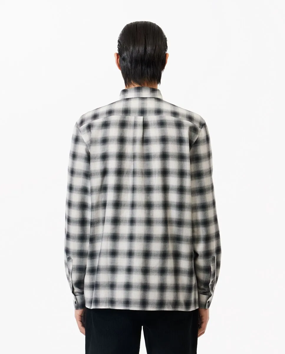 LACOSTE Regular Fit Cotton and Wool Plaid Shirt Black