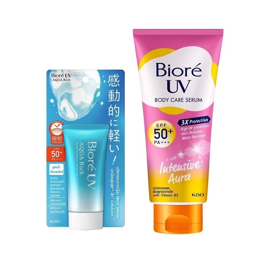 Biore UV Aqua Rich Watery Essence 50 G.+Body Serum Intensive Aura SPF50+PA+++150 Ml. - White