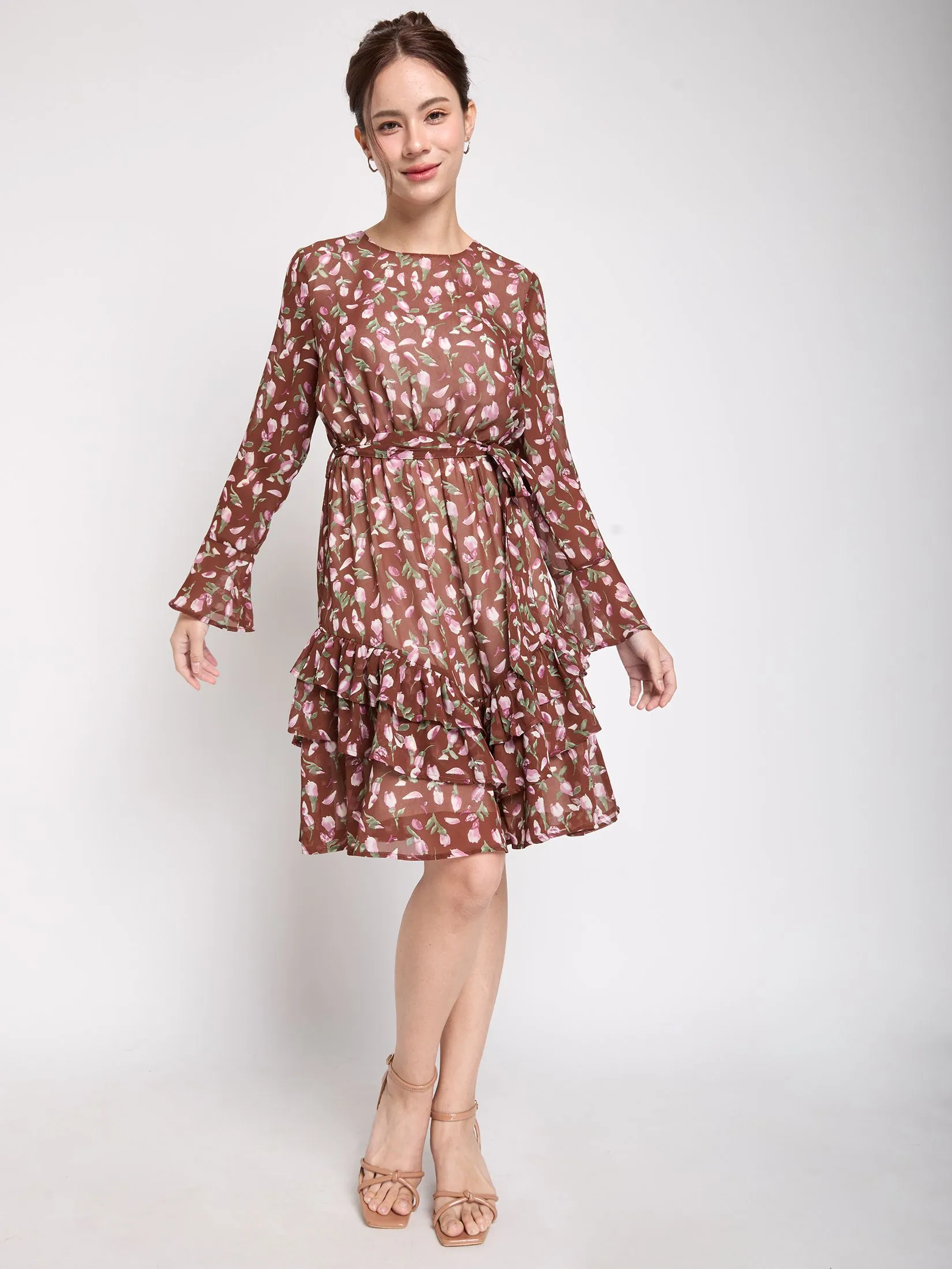 FOF Women Dress Flare Skirt Brown