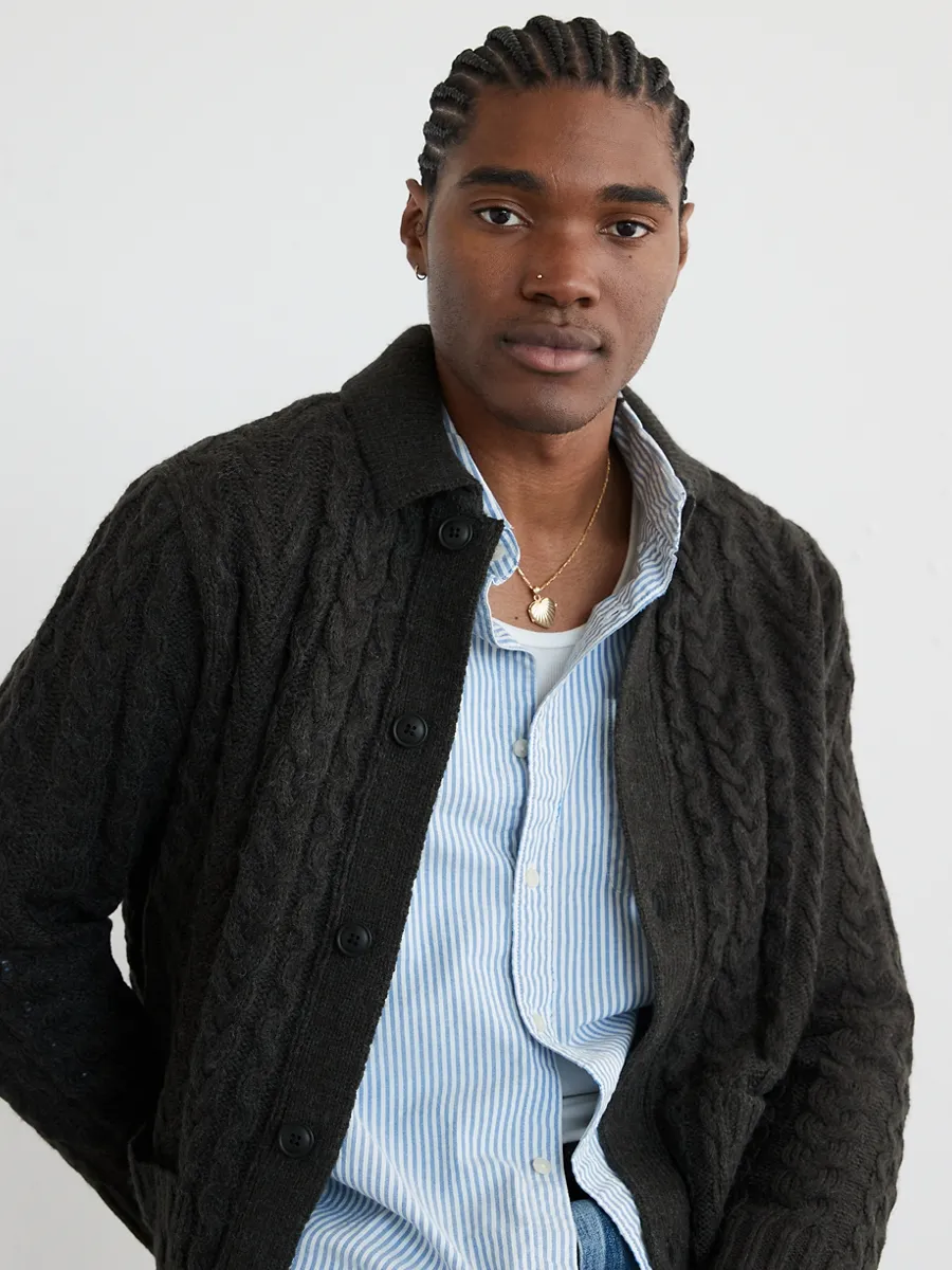 AMERICAN EAGLE MEN 1801 LS BTTN UP MOCK NECK POLO 024 DARK GRAY