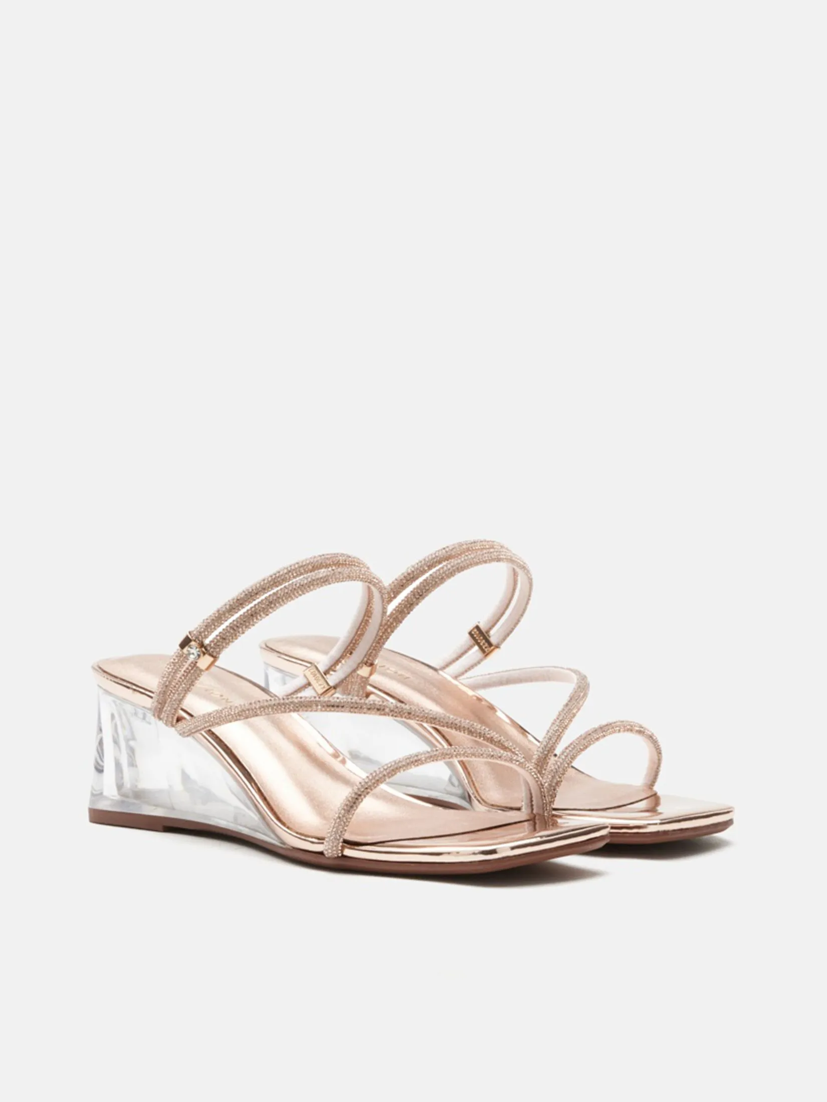 PAZZION Women Wedge Sandals Clear Heel Crystal Strap