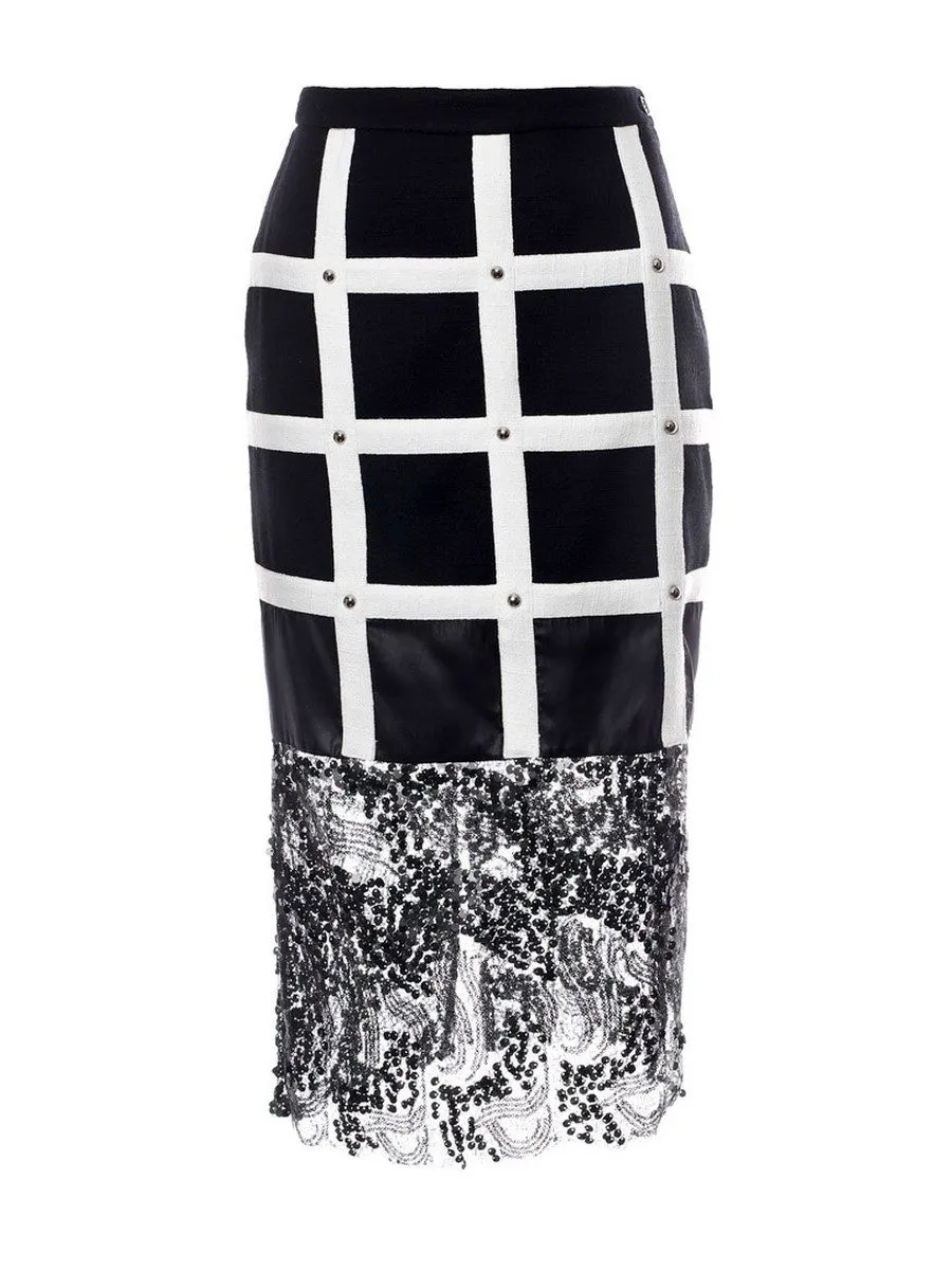 SENADA WOMEN BLACK STUDDED SKIRT WITH SEQUIN LACE