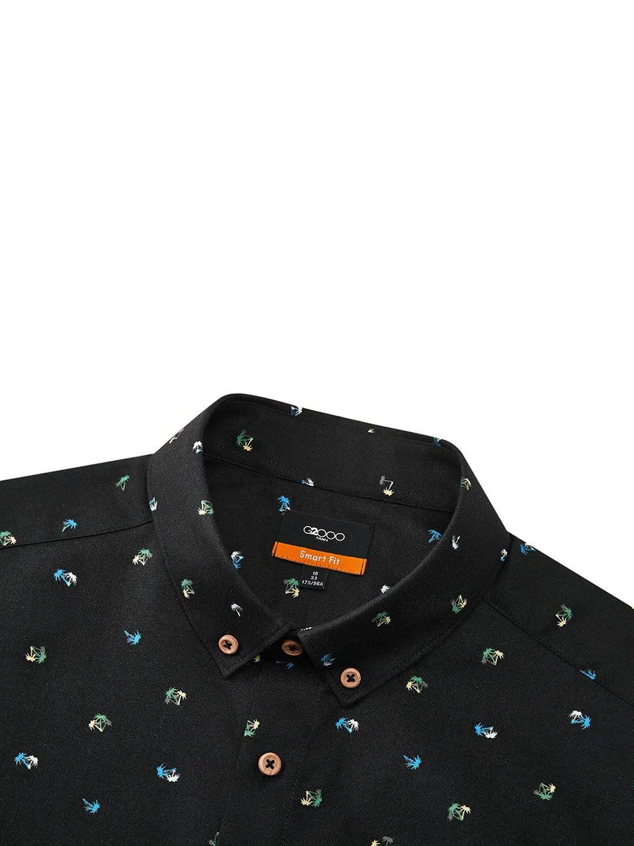G2000 Men Clothing Cotton Oxford Palm Tree Printed Shirt Smart Fit -  Dark gray