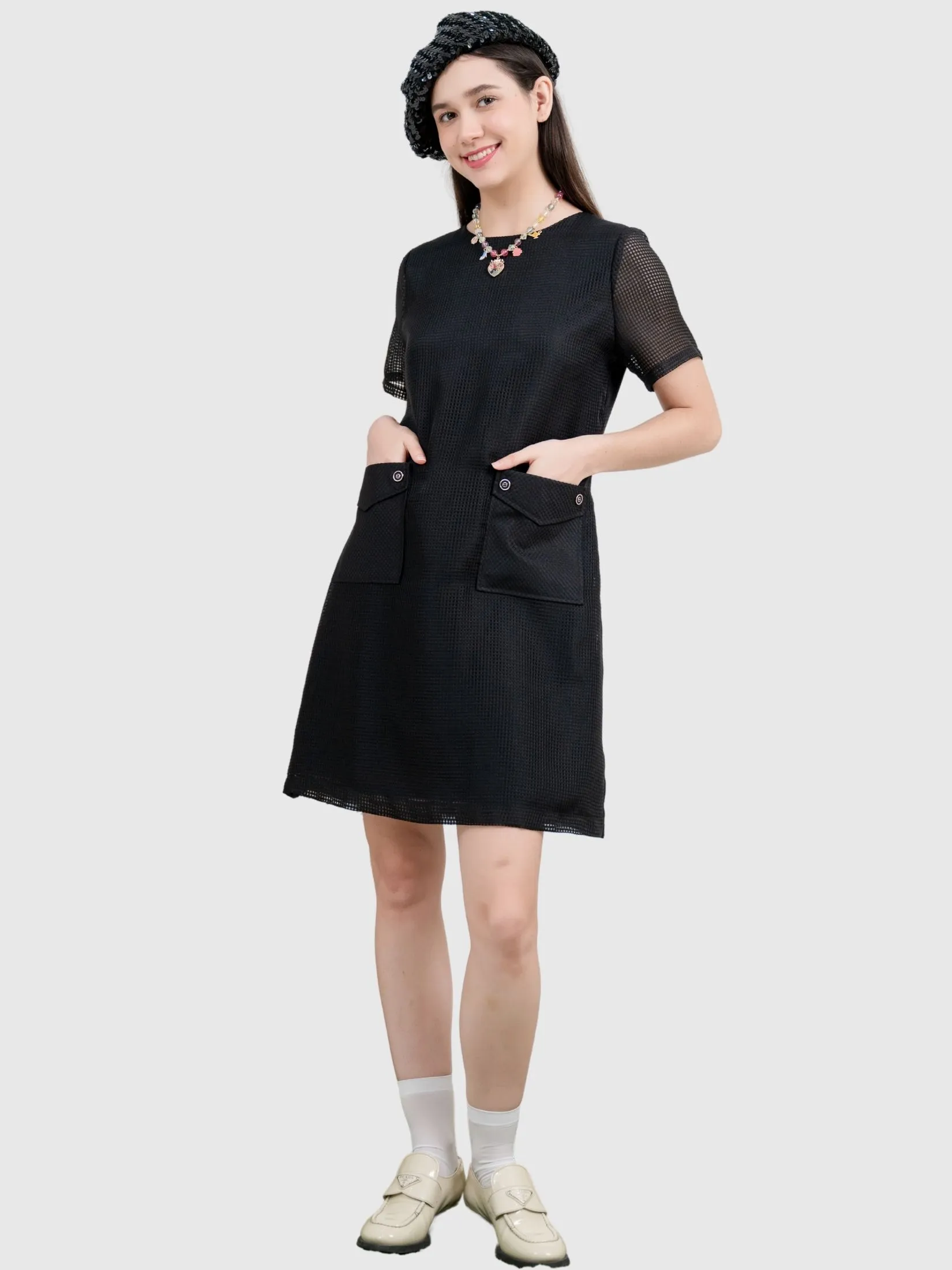 AMILA Women Dress Short Sleeves Bogel Black