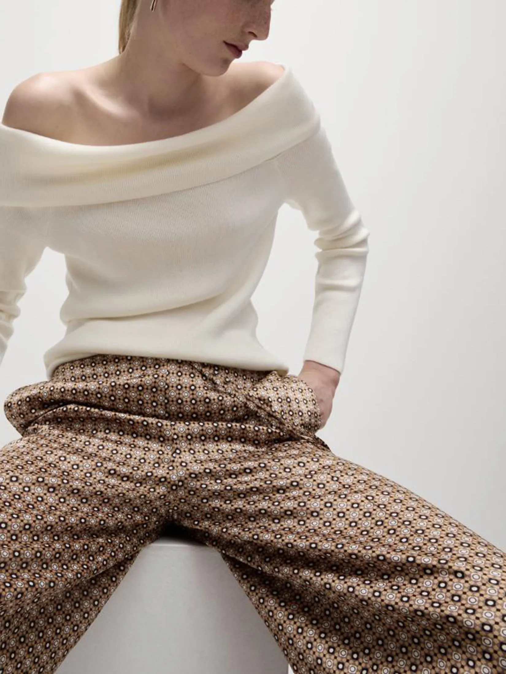 MARKS & SPENCER Women Trousers Wide Leg Geometric Drawstring Brown Mix