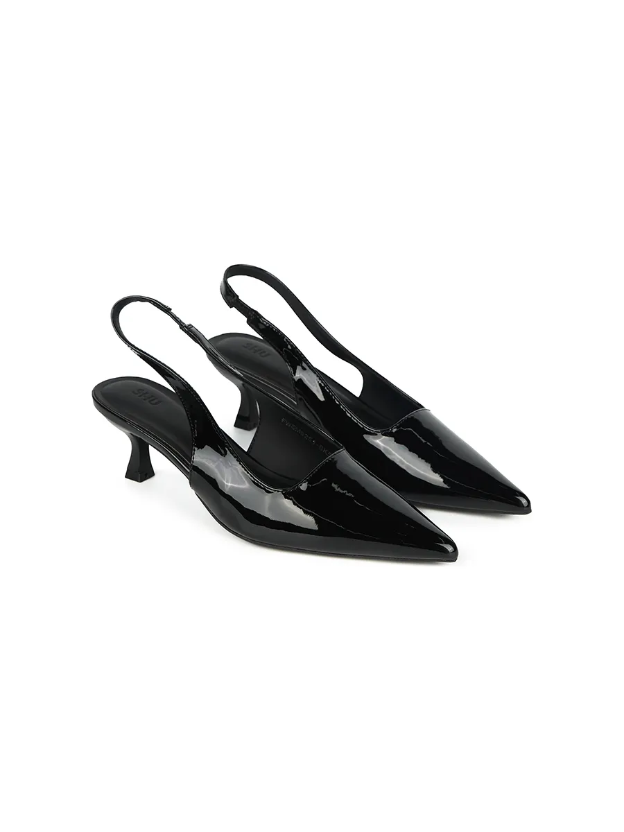 SHU WOMEN  LA POINTE  2  KITTEN HEELS - GLOSSY BLACK