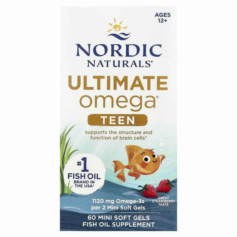 Nordic Naturals, Ultimate Omega 2X Teen, для подростков от 12 до 18 лет, со вкусом клубники, 60 мини-капсул