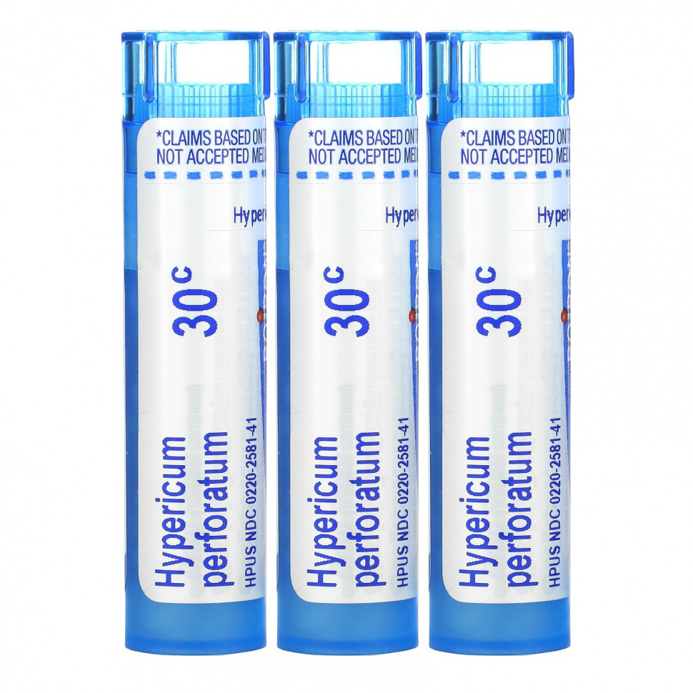 Boiron, Hypericum, средство для снятия нервной боли, гранулы Meltaway, 30C, 3 тюбика, 80 гранул в каждой