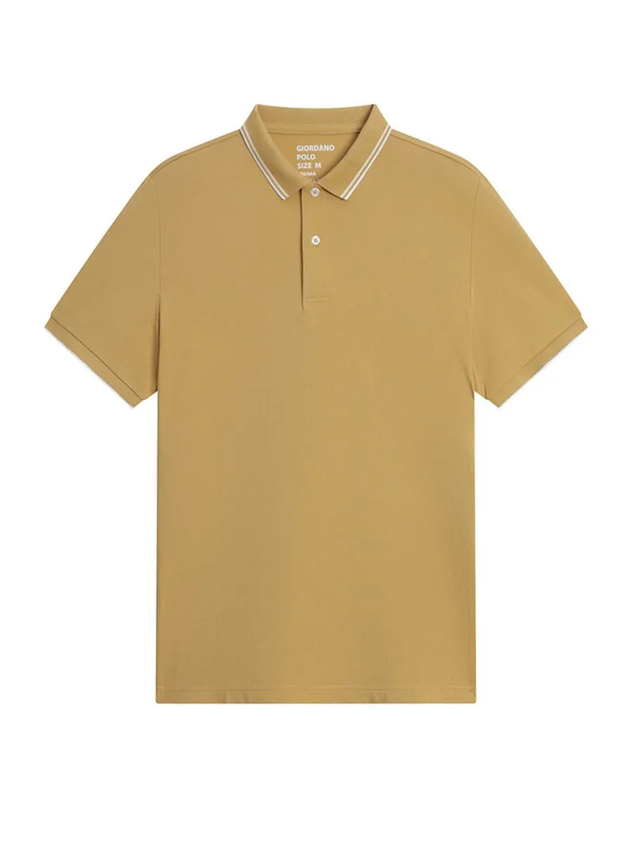 GIORDANO Men's Solid Cotton Lycra Short Sleeve Tapered Polo  Yellow Mosaic
