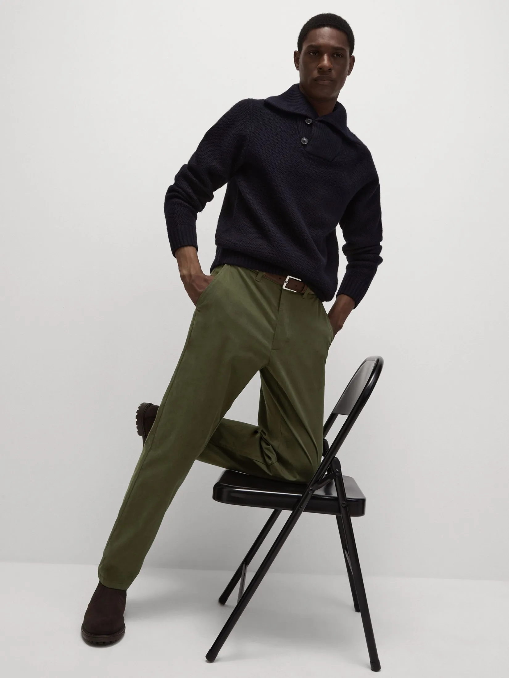 MARKS & SPENCER Men Chino Pants Loose Fit Stretch Faded Khaki