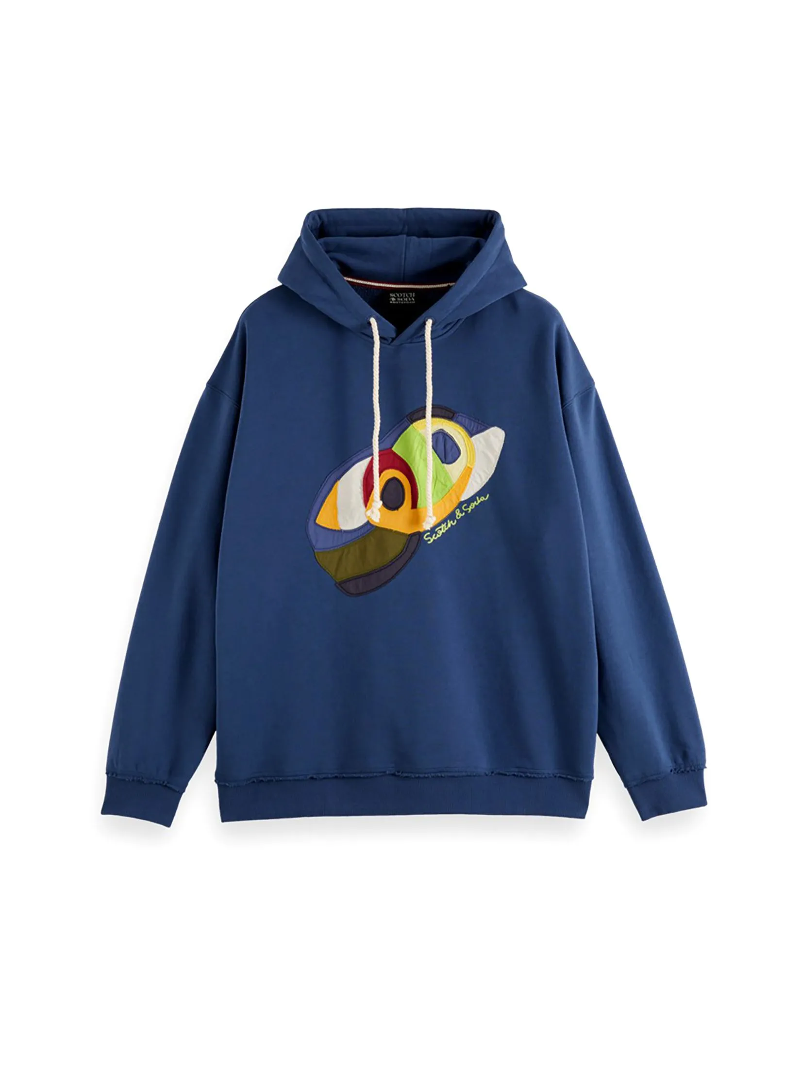 SCOTCH&SODA Men Hoodie Loose Fit Applique Atlantic Blue