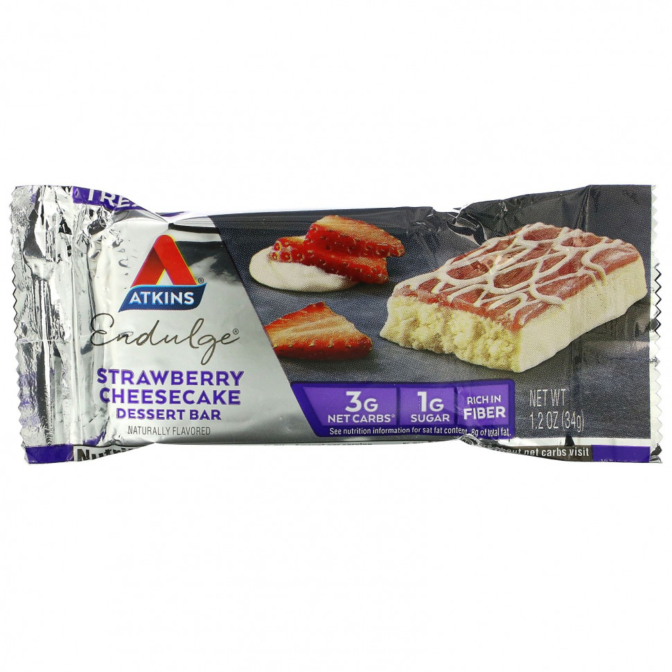 Atkins, Endulge, клубничный чизкейк, 5 батончиков, по 34 г (1,2 унции) каждый