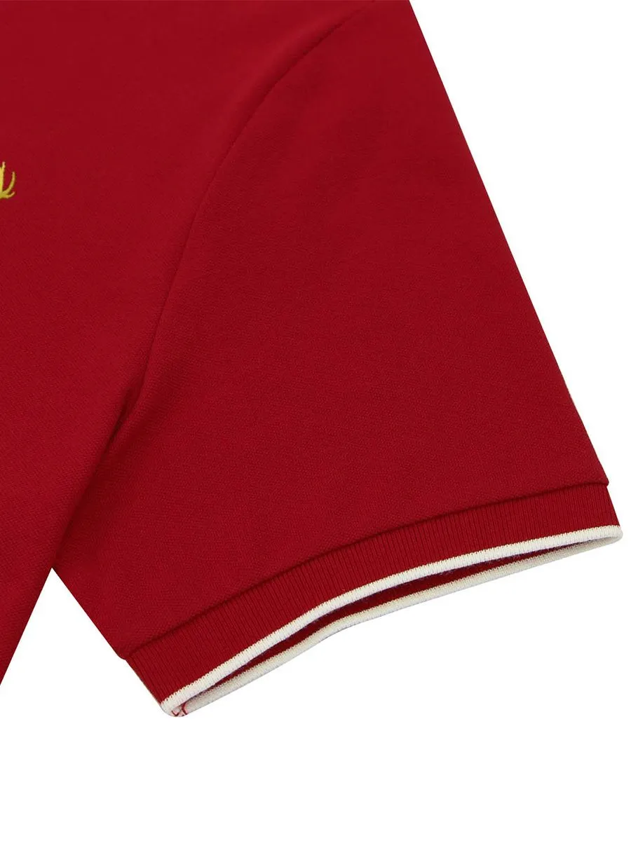 GIORDANO Men's Pique Deer Embroidery Bold Polo Haute Red