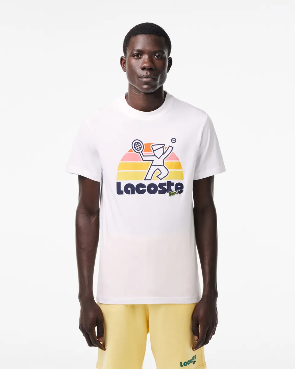 LACOSTE Washed Effect Tennis Print T-Shirt White