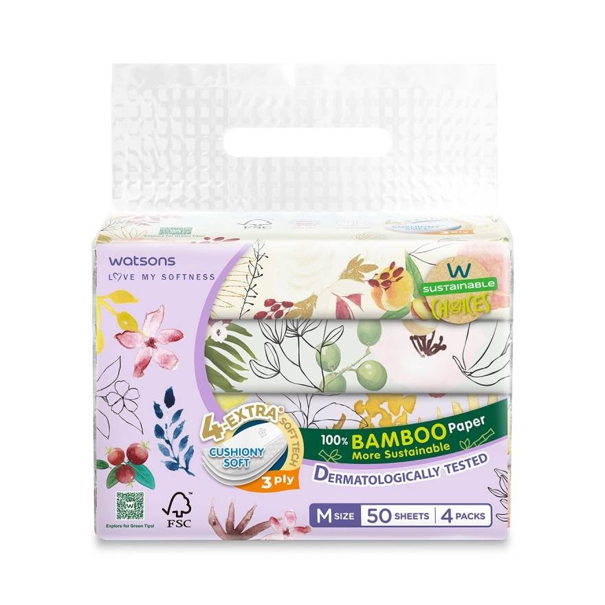Watsons Velvet Facial Tissue (Travel) X-flower3 3ply 50sheet x 4 Packs.