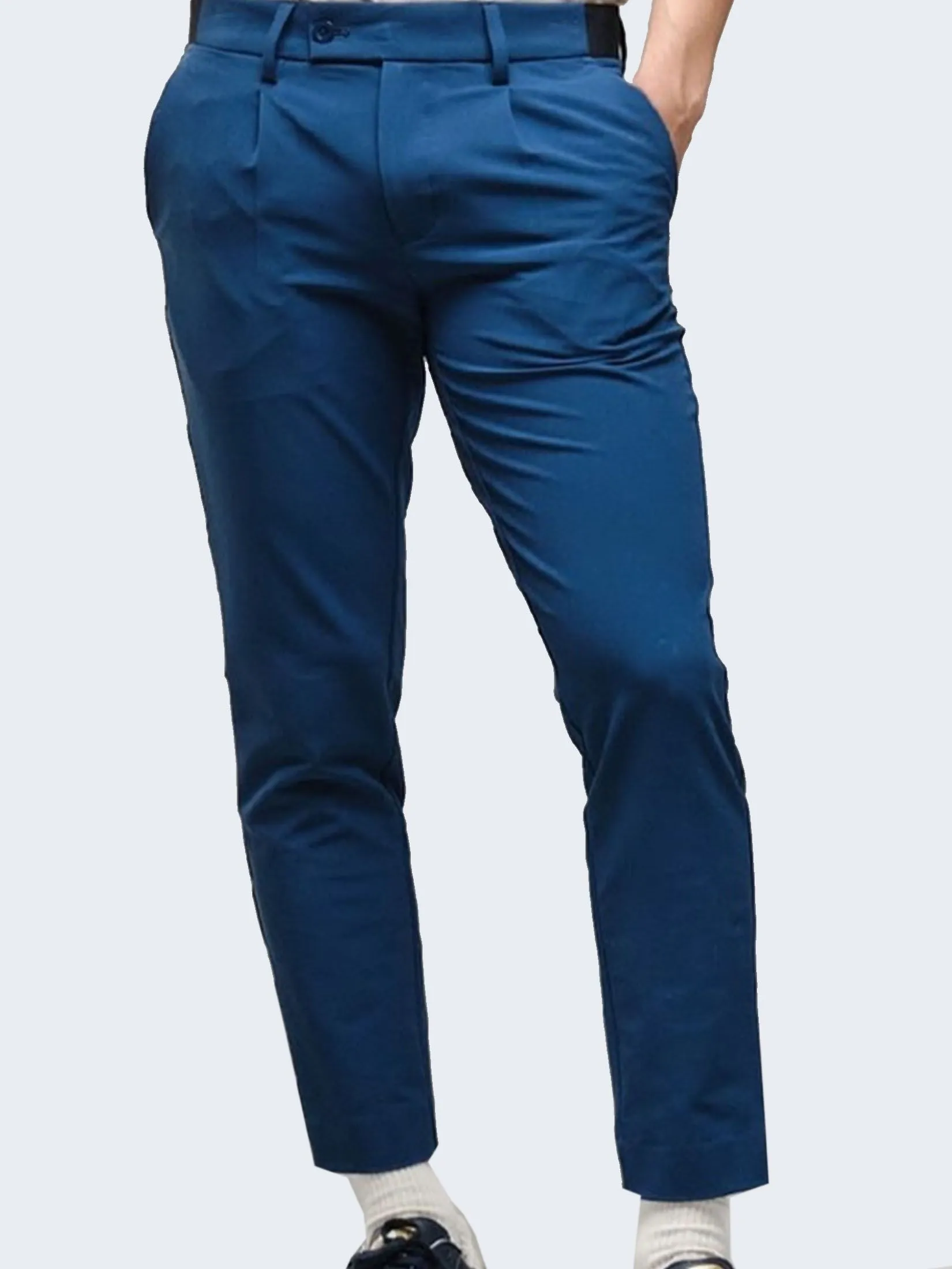 ERA-WON Men's trousers slim straight fit cropped length blue