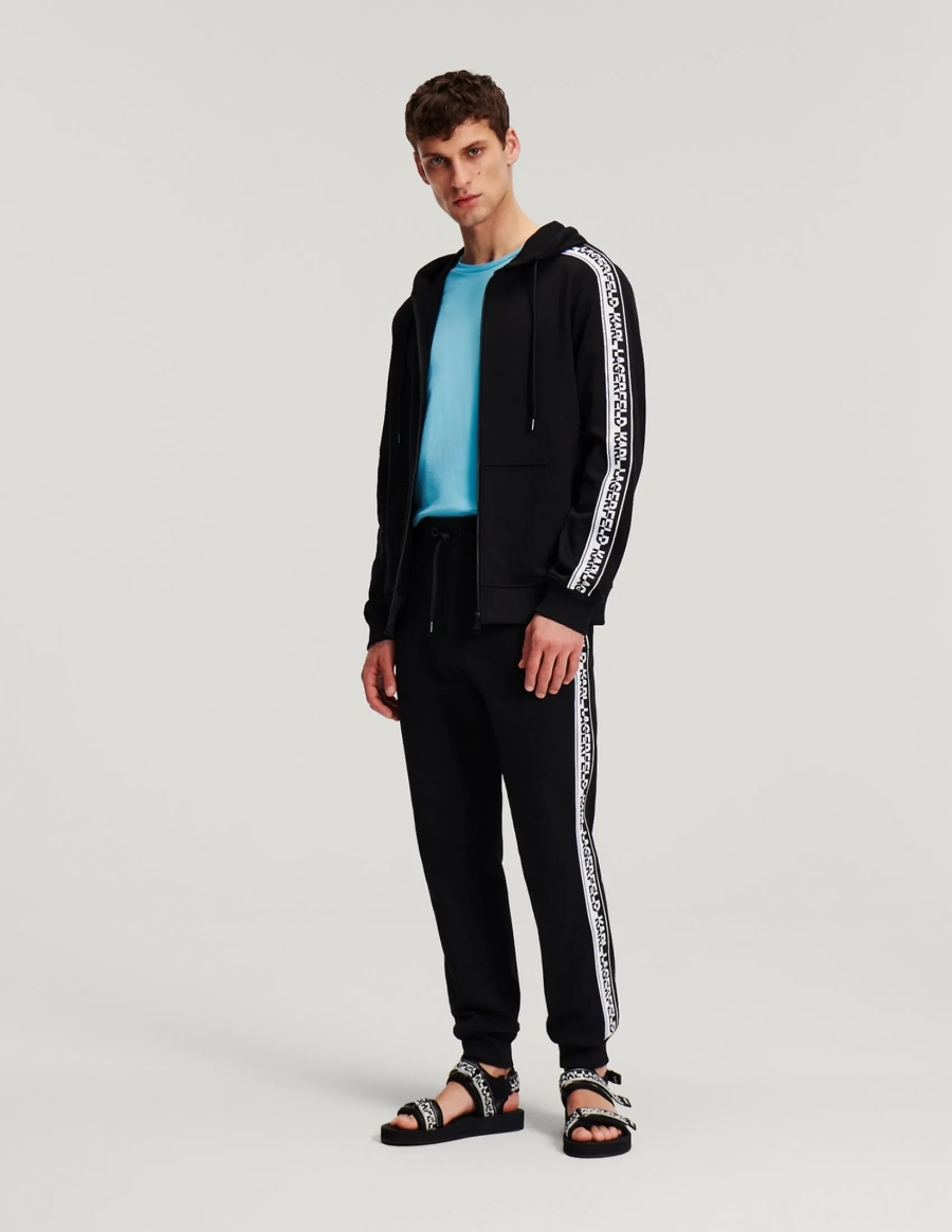 KARL LAGERFELD RTW-1 LOGO KNIT TAPE CUFF MEN SWEATPANTS BLACK
