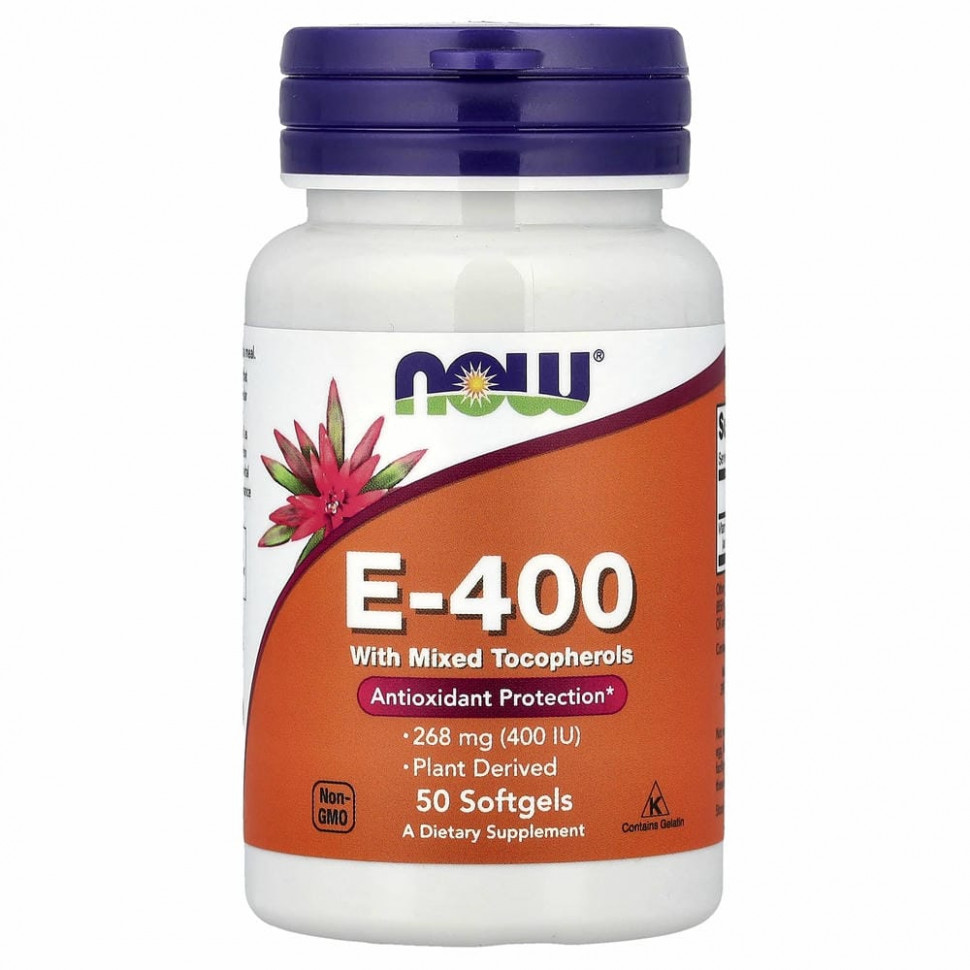 NOW Foods, E-400, 268 мг (400 МЕ), 50 мягких таблеток