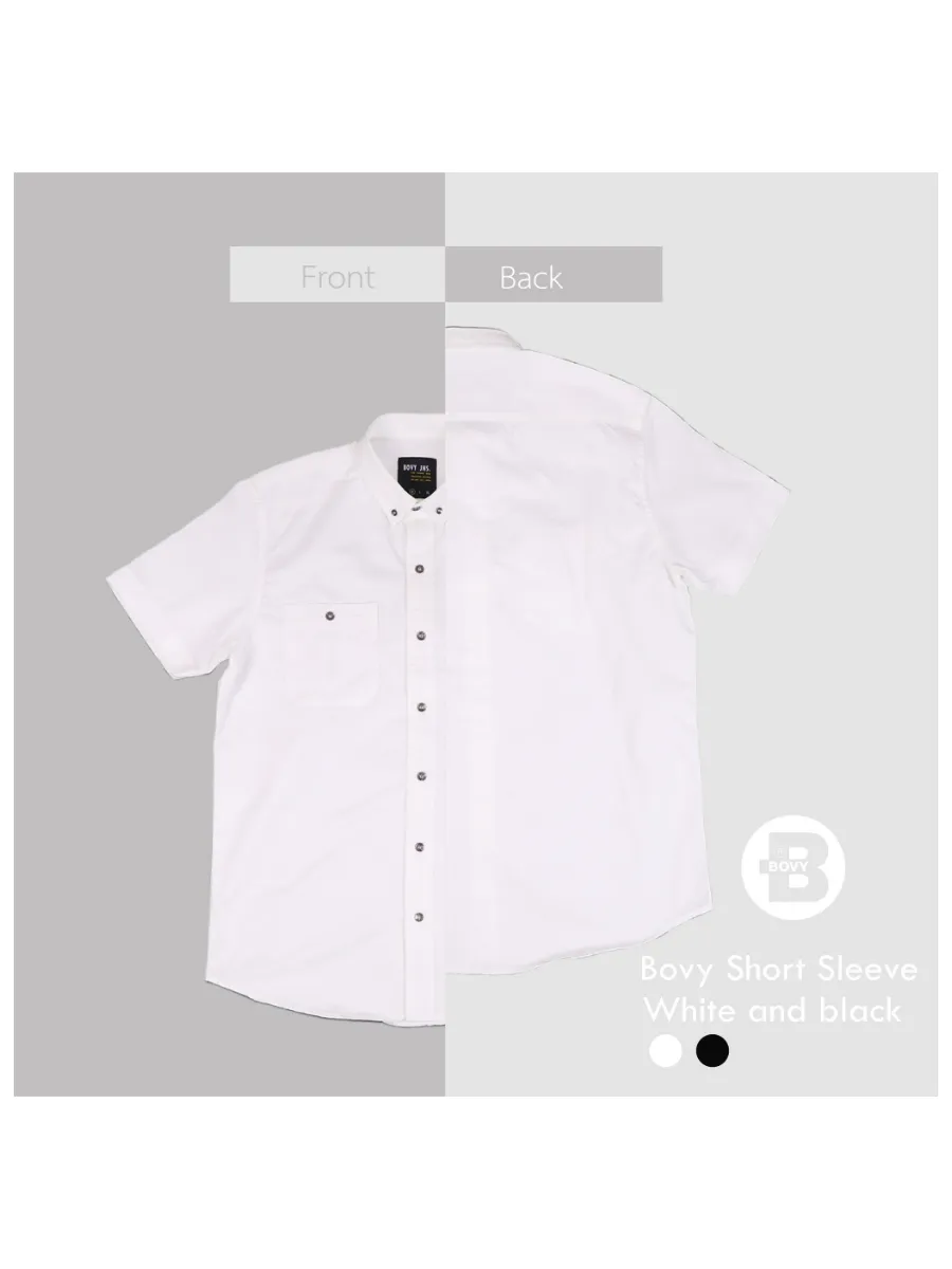 BOVY Men Shirt Short Sleeves Cotton Twill White