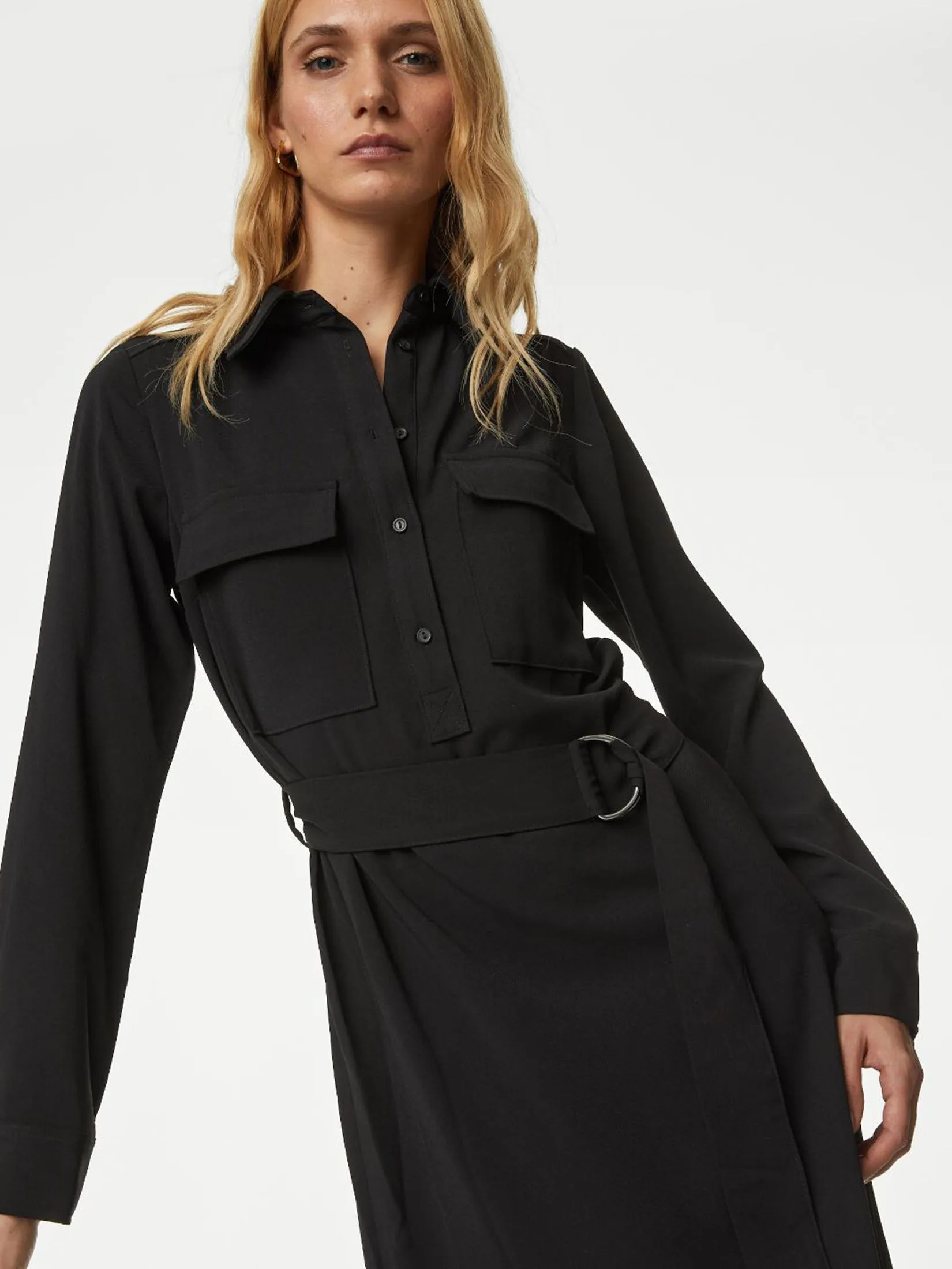 MARKS & SPENCER Women Shirt Dress Midi Utility Black