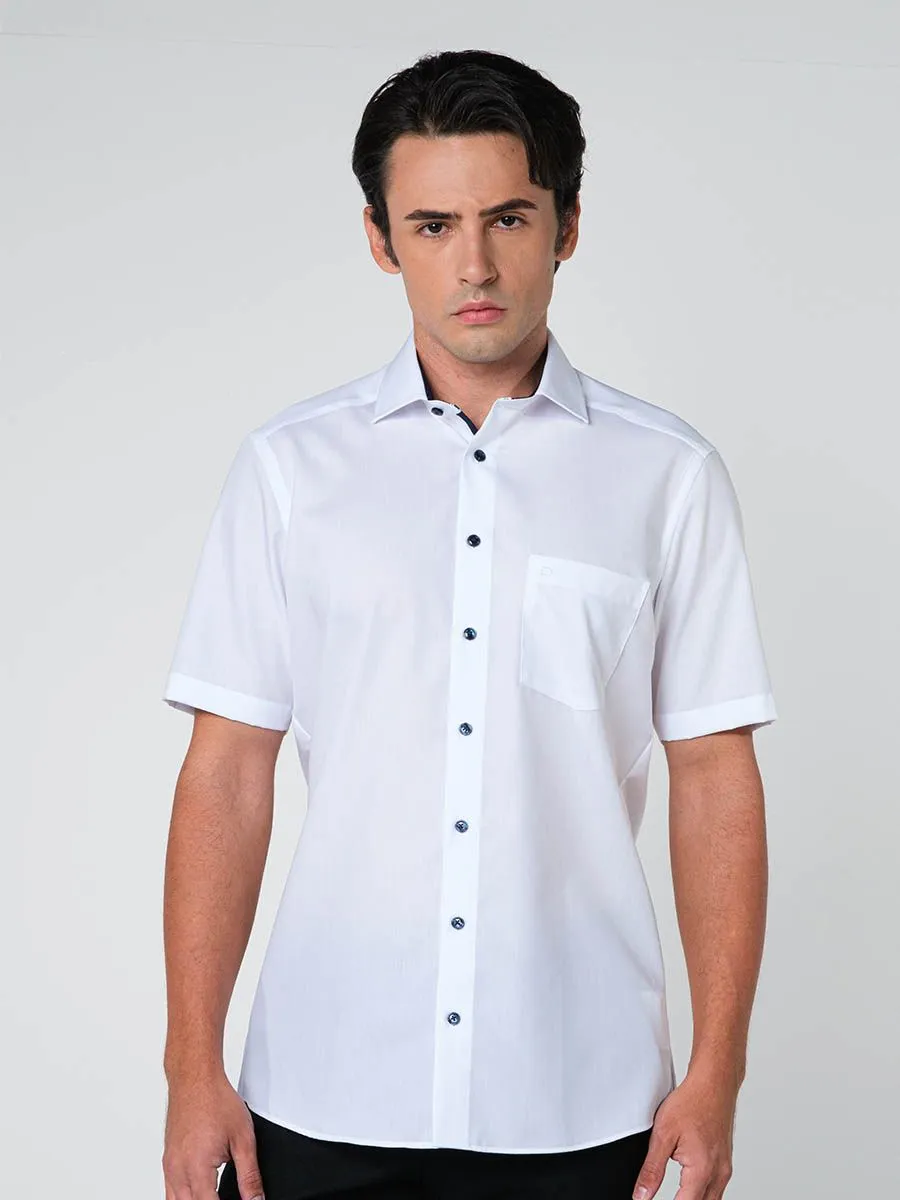 OLYMP MEN SHIRT SHORT SLEEVES CASUAL SHIRT MODERN FIT NON IRON WHITE