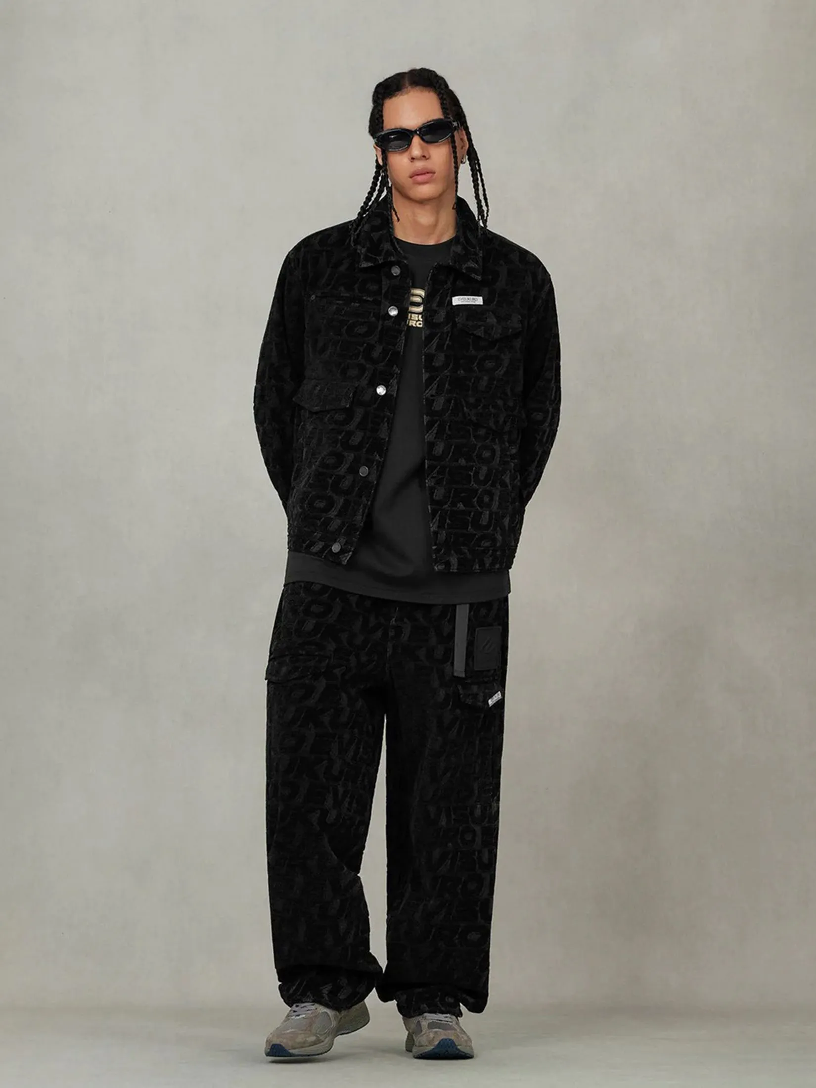 EVISU Men Work Jacket Allover EVISUKURO Jacquard Regular Fit Black